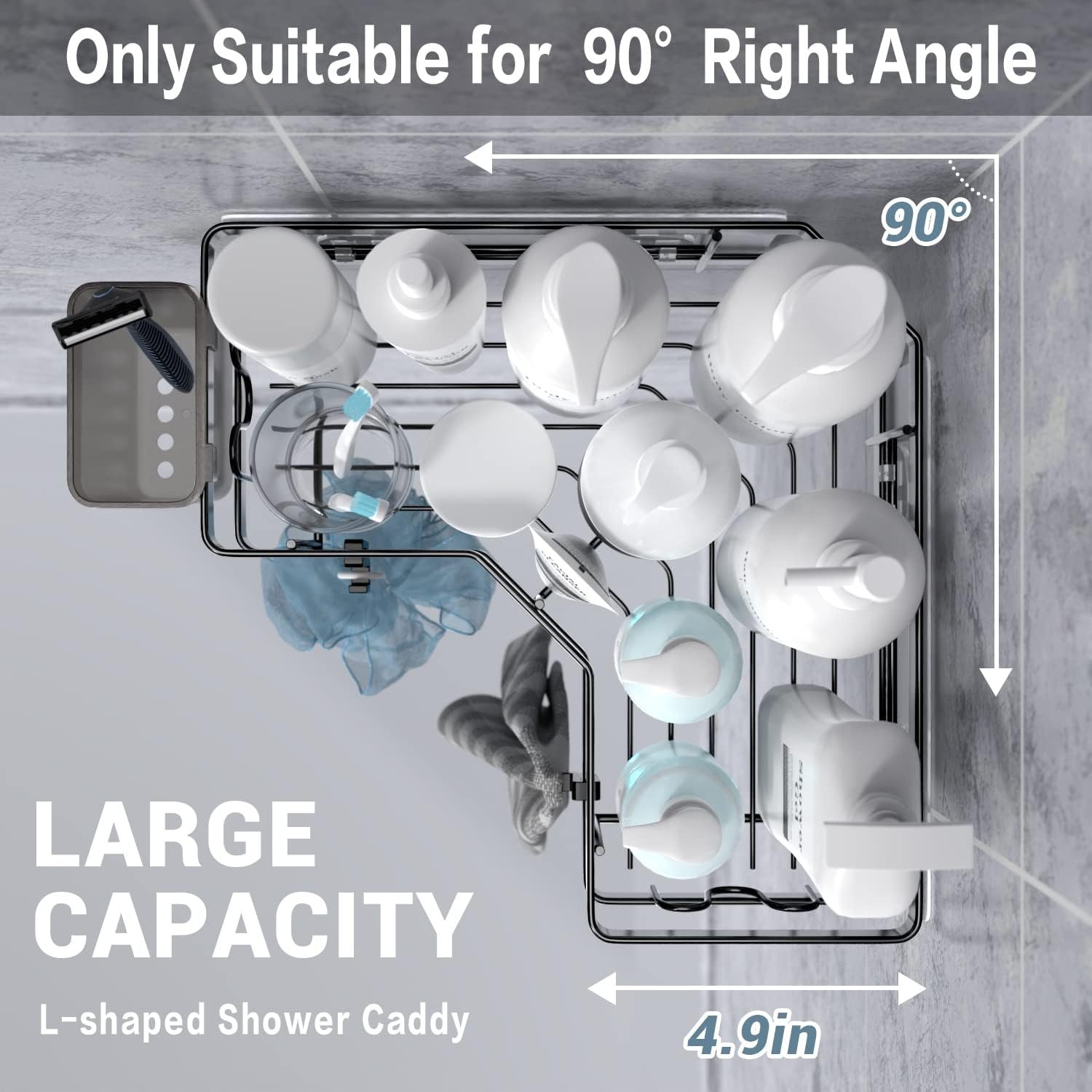 Corner Shower Caddy, 2 Pack Adhesive Shower Corner Organizer Shelves, No Drilling Stainless Steel Shower Storage Rack with Hooks&Toothpaste Holder for Bathroom, Dorm and Kitchen - Image 4