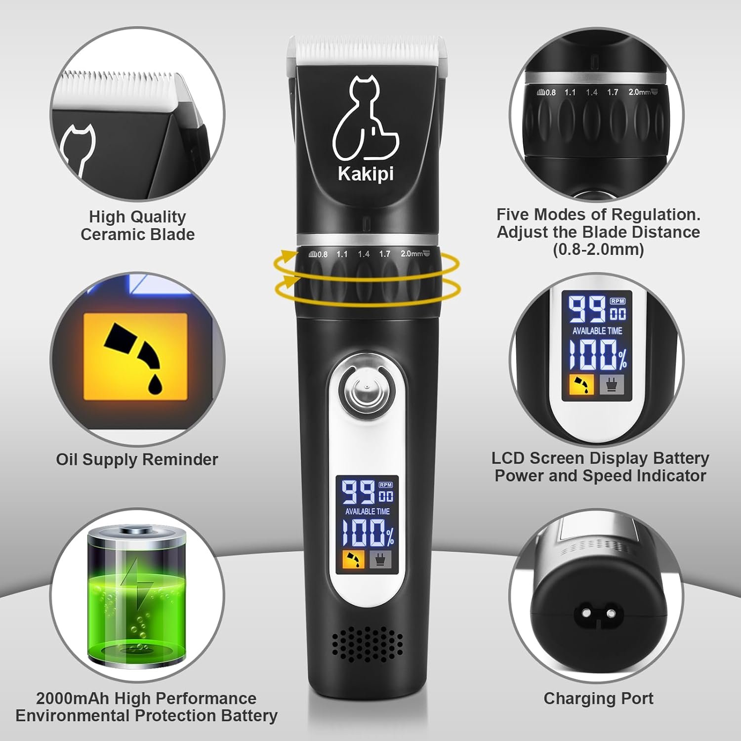 Dog Grooming Kit with LCD Display, Low Noise Dog Clippers for Grooming, Heavy Duty Dog Trimmer, Dog Grooming Supplies with Scissor, Shaver for Dogs Cats Pets, Electric Quiet Cordless - Image 5