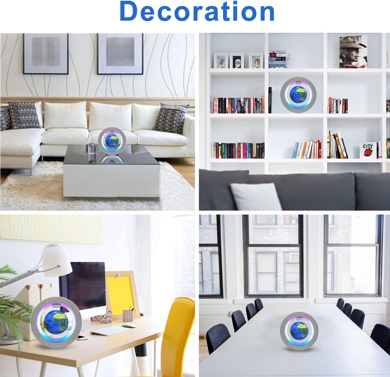Flagest Magnetic Levitation Floating Globe - Levitating O Shape Globe with LED Lights for Educational Home Office Desk Decor - Birthday Holiday Party Item (4Inches Globe - Image 6