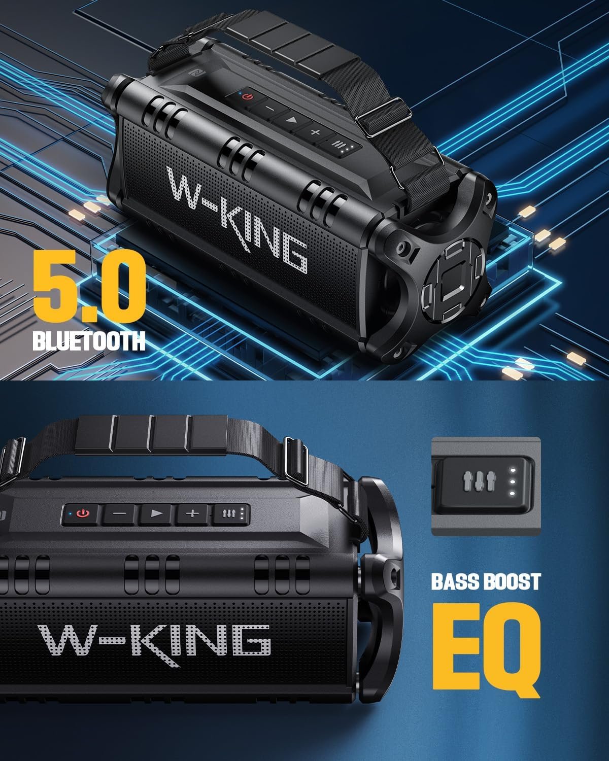 W-KING Bluetooth Speaker, 90W Peak 50W RMS IPX6 Waterproof Loud Speakers Bluetooth Wireless, Large Outdoor Portable Bluetooth Speakers Subwoofer Deep Bass/Bluetooth 5.0/Power Bank/40H Play/TF/AUX/NFC - Image 7