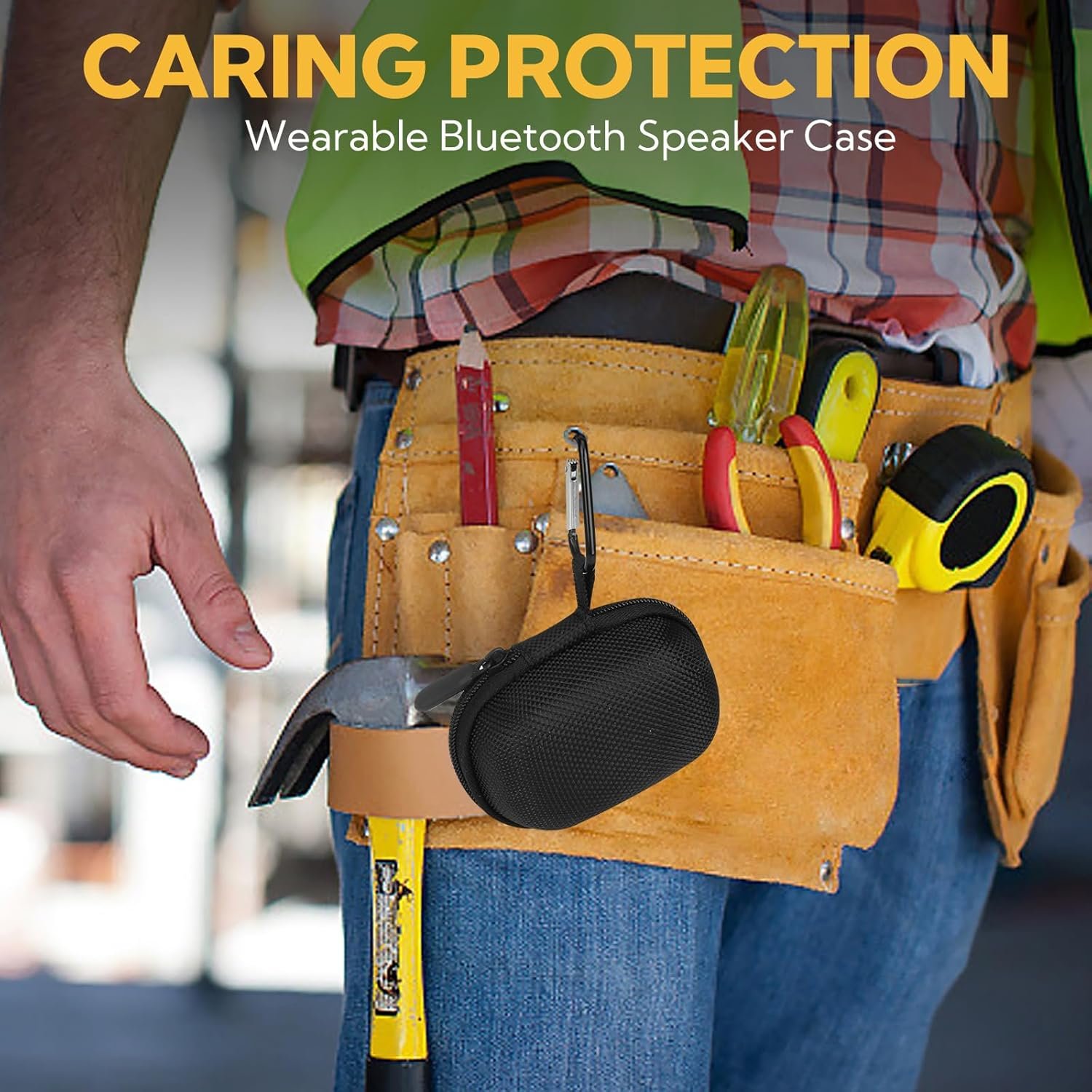 Wearable Bluetooth Speaker - 30H Working Time Clip-On Wireless Jobsite Pro Water-Resistant Portable Speaker — Built-in Mic for Hands-Free Music and Calls, Yellow (Non-Magnetic) - Image 4