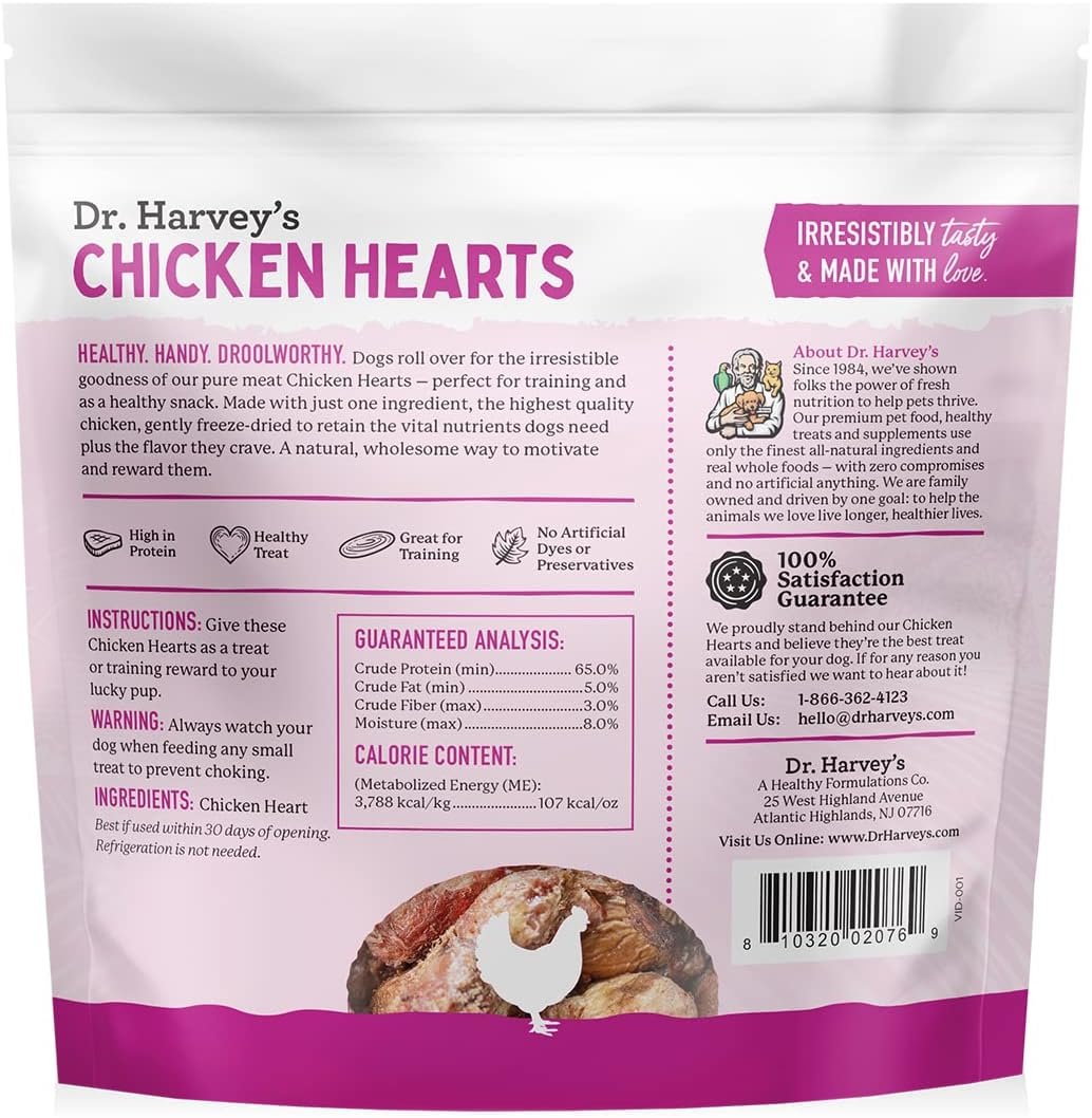 Dr. Harvey's Raw Freeze Dried Chicken Hearts Training Dog Treats, Single Ingredient, with Real Chicken Hearts for Dogs, 7 Ounces - Image 7