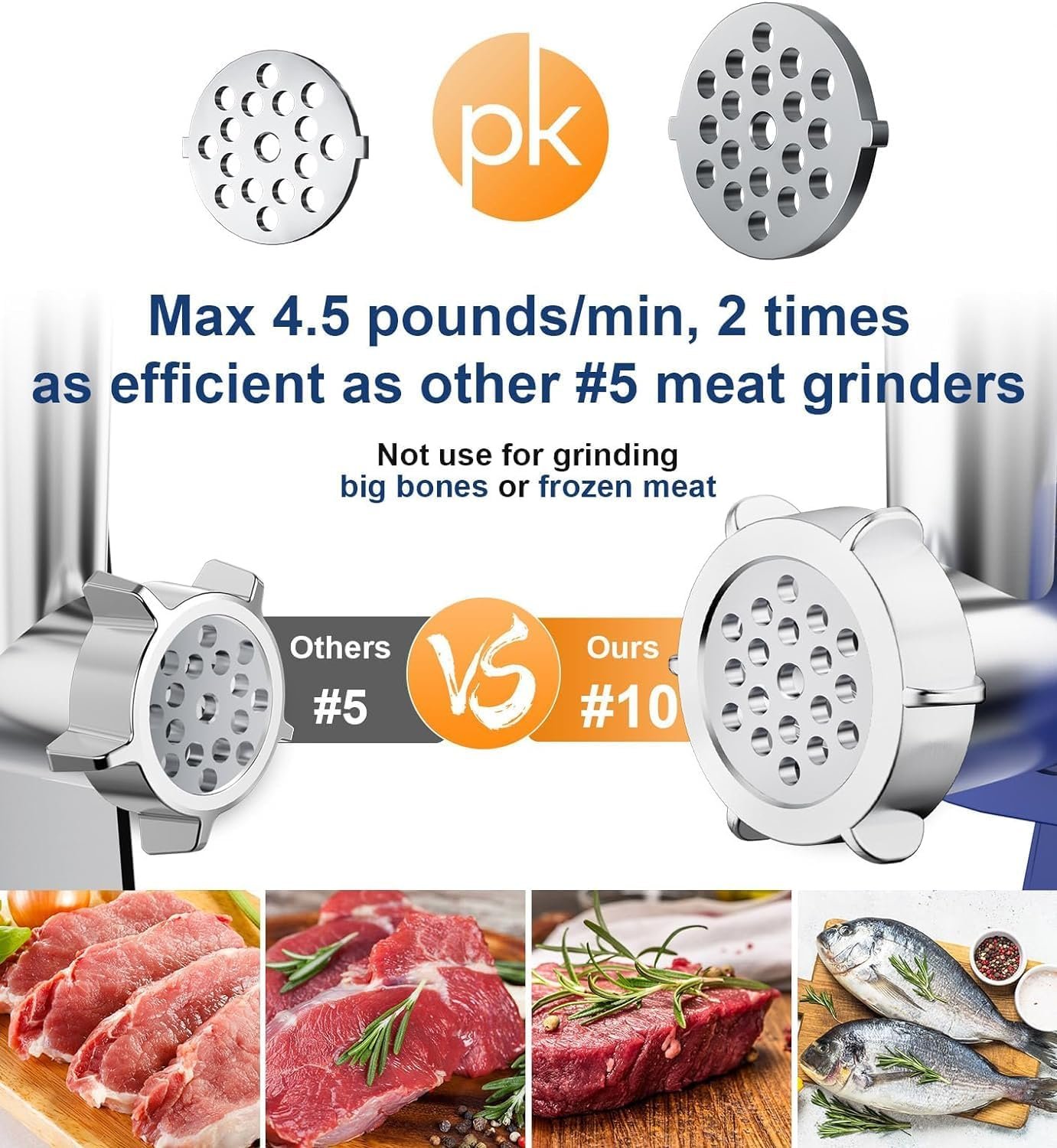 3000W Electric Meat Grinder Sausage Maker Machine Food Grinder with 3 Stainless Steel Sausage Stuffer Tube 3 Grinding Plates Hamburger Press Kubbe Kit for Home Kitchen - Image 6