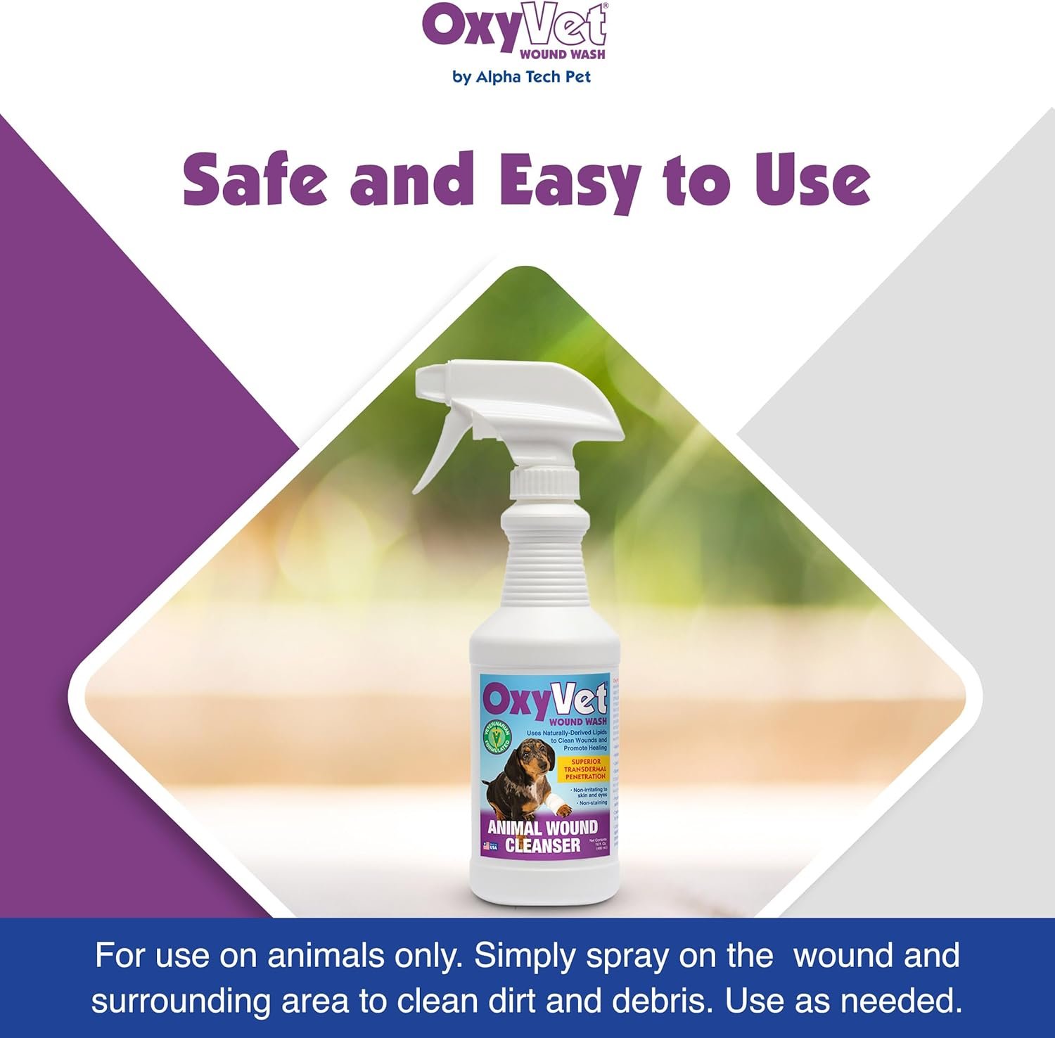 OxyVet Wound Wash for Dogs | Excellent Cleansing Agent | Non-Irritating to Skin and Eyes | Wound Cleanser | Non-Staining Wound and Skin Care | 16 Fl Oz Pet First Aid Spray Bottle - Image 8