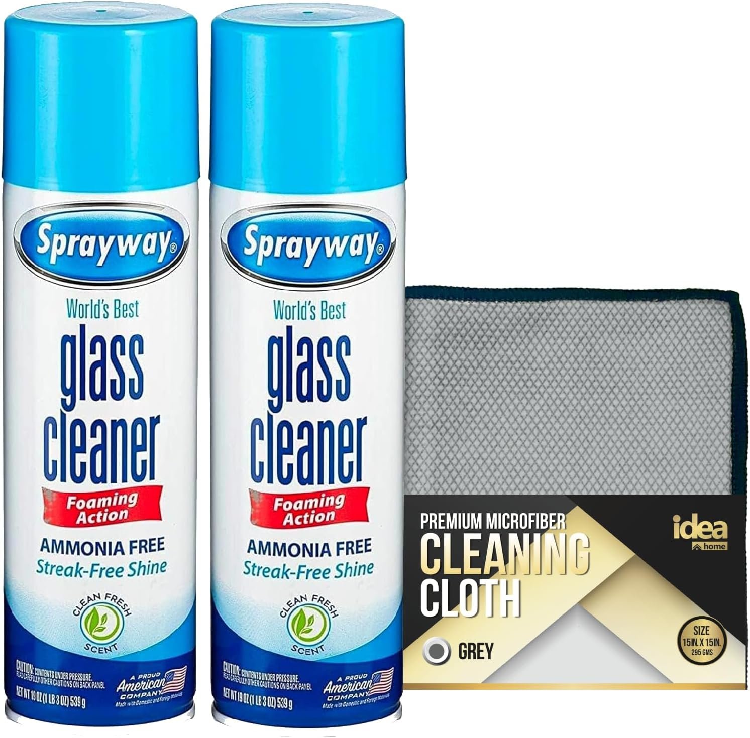 Idea Home Sprayway Glass and Window Cleaner with Spray Foam (2 Pack) Bundle Premium Microfiber Cleaning Cloth Streak and Lint Free 15x15 in - Image 2