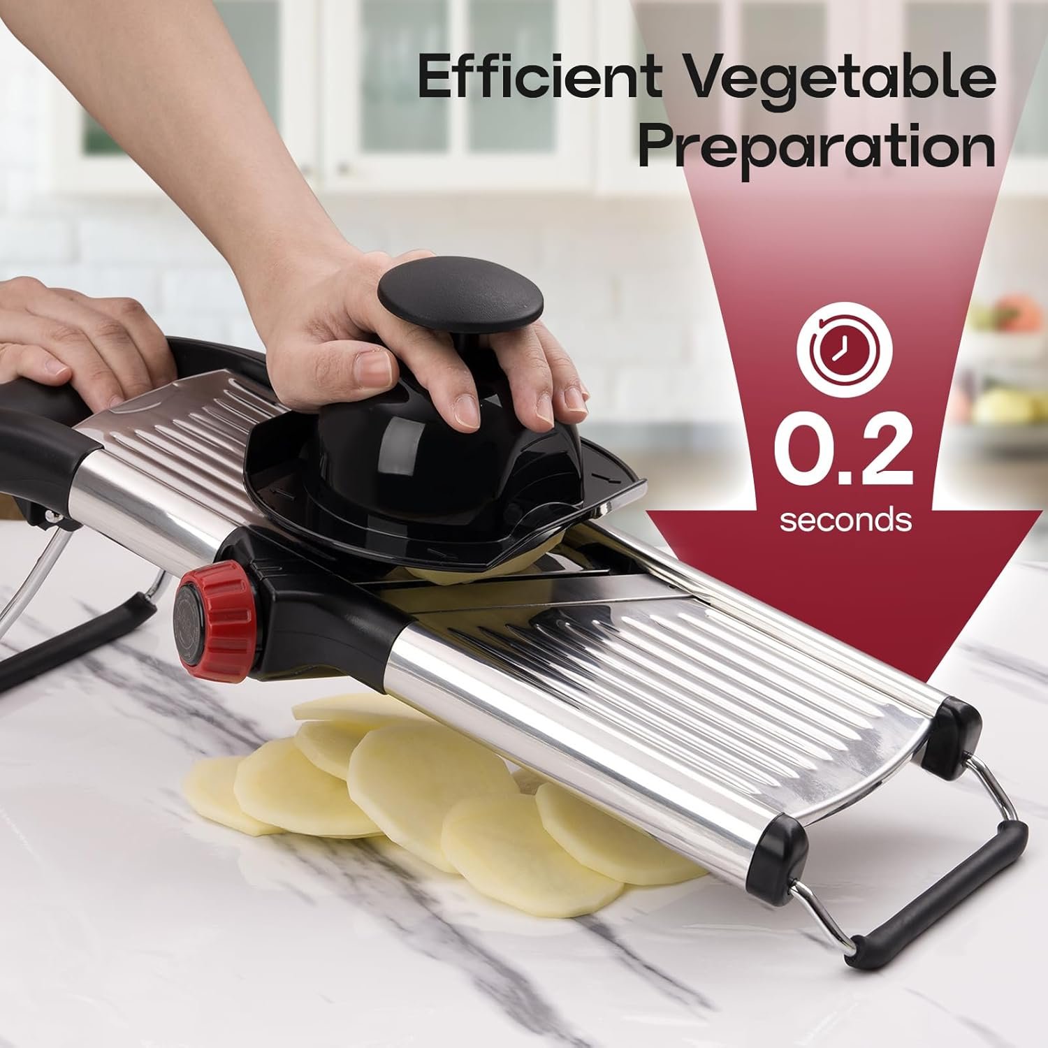 X Home Stainless Steel Mandoline Slicer for Kitchen, Adjustable Food Slicer for Vegetable, Cucumber, Potato, Cleaning Brush & Food Pusher Included - Image 6