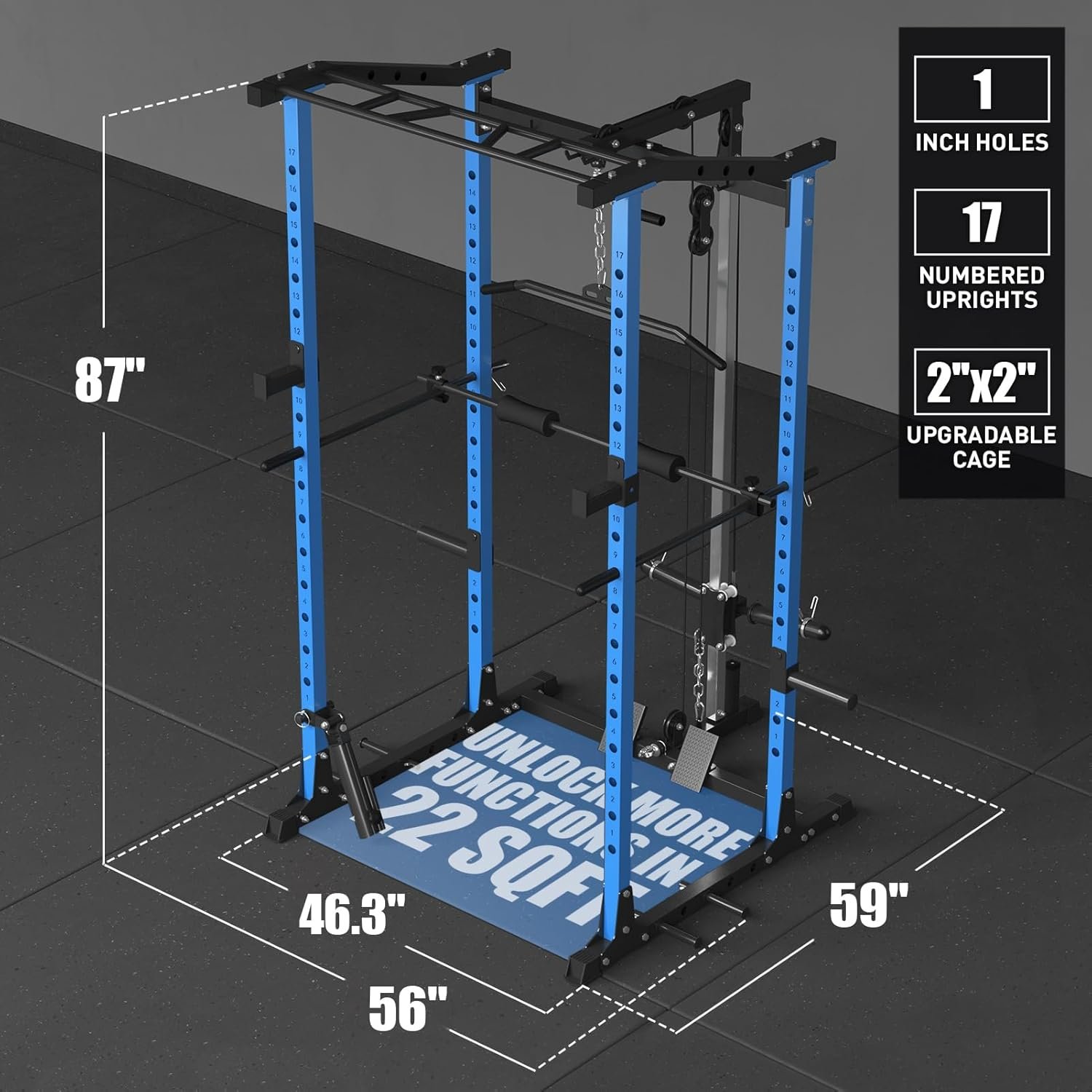ER KANG Power Cage, Power Rack with LAT Pulldown, Multi-Functional Squat Rack, Squat Cage with More Training Attachments for Home Gym(Blue) - Image 8