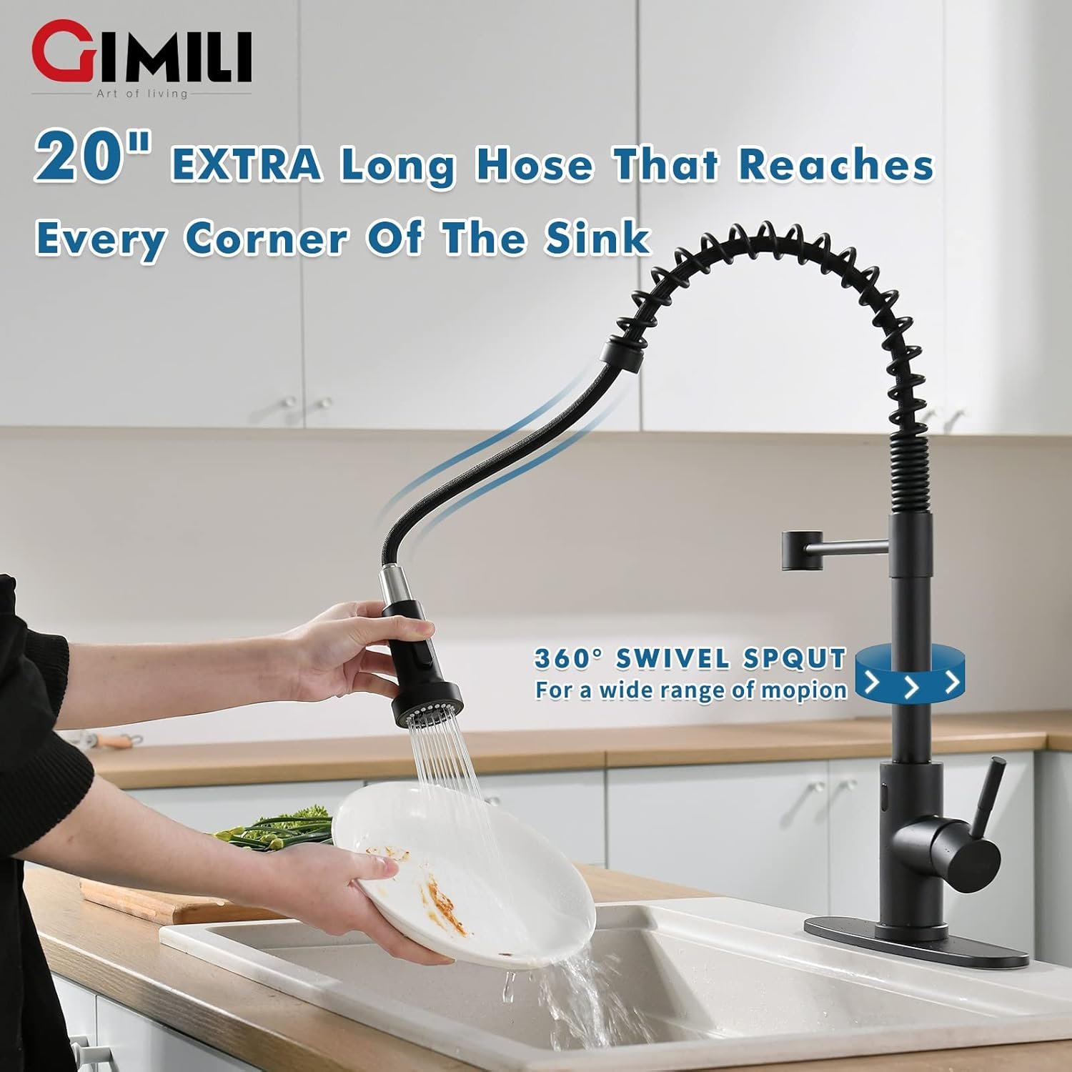 GIMILI Matte Black Touchless Kitchen Faucet with Pull Down Sprayer Motion Sensor Smart Activated Hands Free Single Handle Spring Kitchen Sink Faucet - Image 6