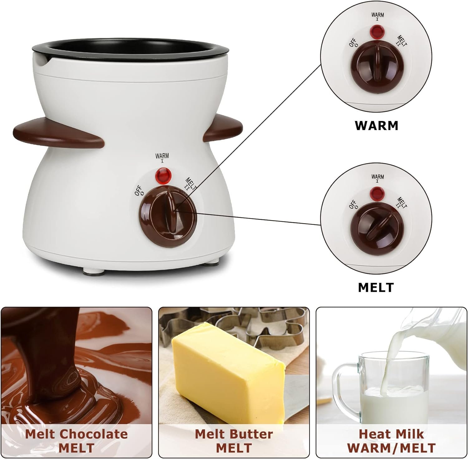 Chocolate Fondue Pot, Mini Electric Chocolate Melting Pot, Chocolate Maker Chocolate Marshmallow Candy Melting Warming Fondue Set Dipping Pot with 10pcs Forks & Removable Pot for Party, White - Image 7