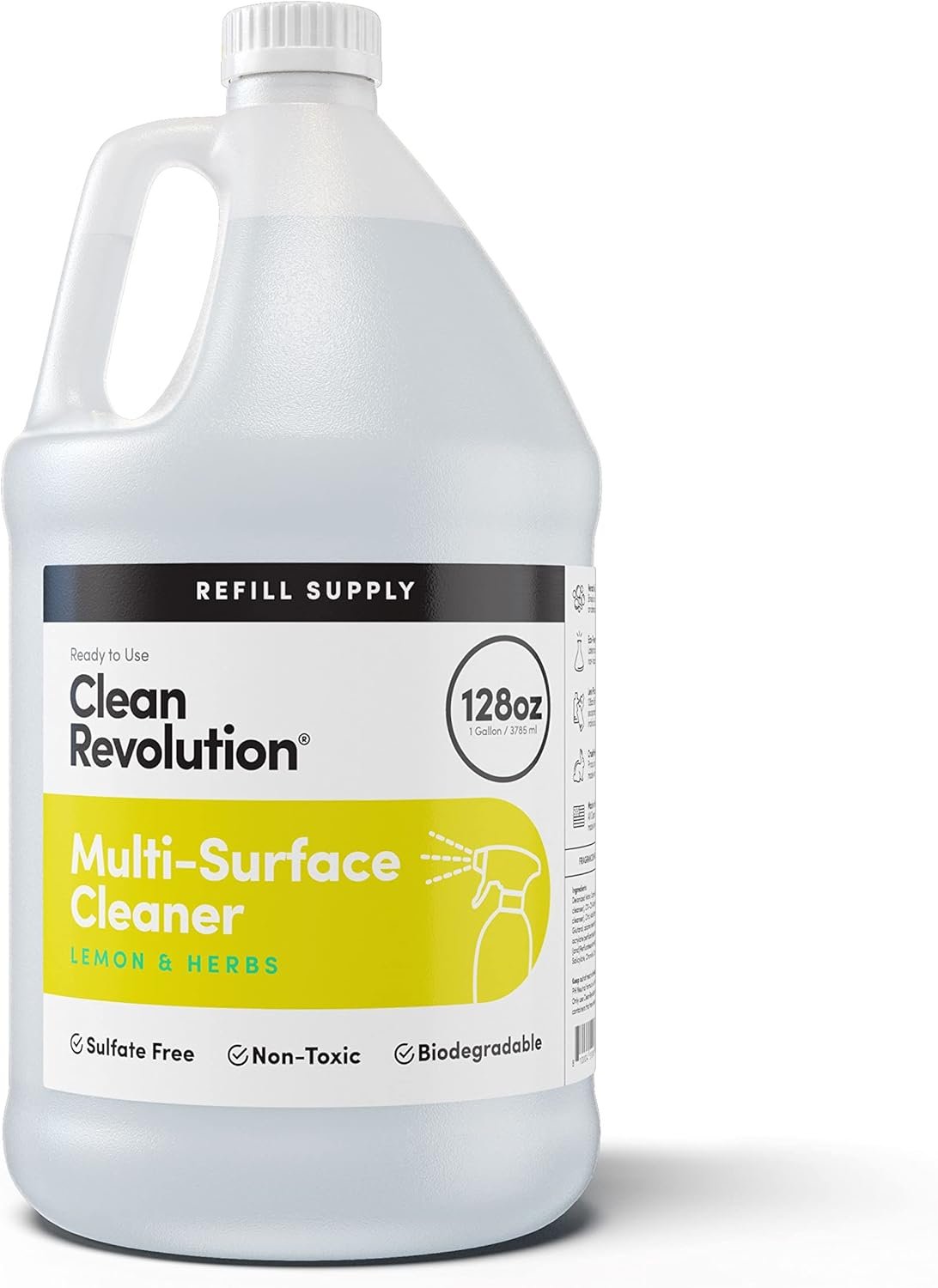 Clean Revolution Multi Surface Cleaner Refill Supply, Non-Toxic, Eco-Friendly & Plant-Based, Ready to Use, Lemon & Herbs, 128 Fl Oz (1 Gallon) - Image 2