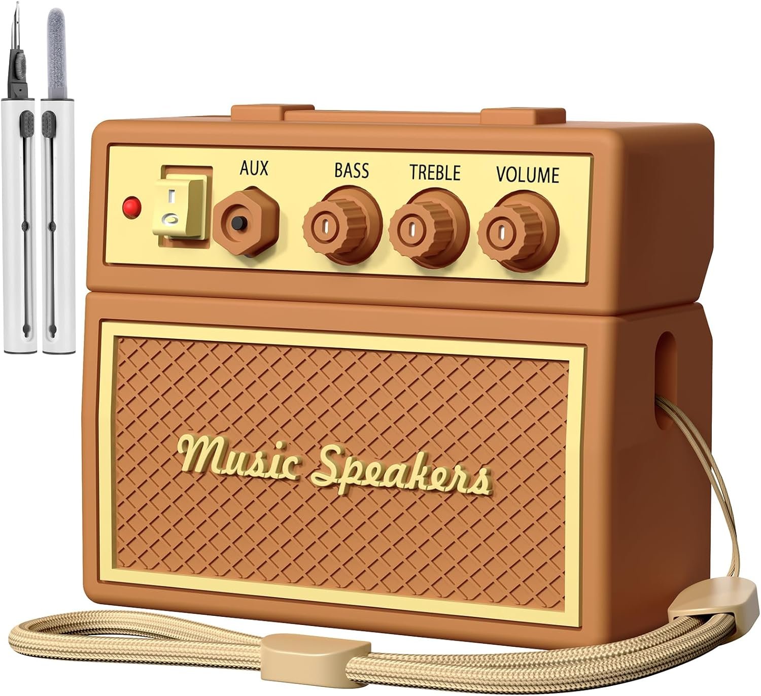 AirPods Pro 2nd Generation Case Cover with Cleaner Kit, Airpod pro case Guitar amp Retro Audio Design Soft Silicone Protective Cover for AirPods Pro 2 Case with Lanyard (2023/2022) Brown - Image 2