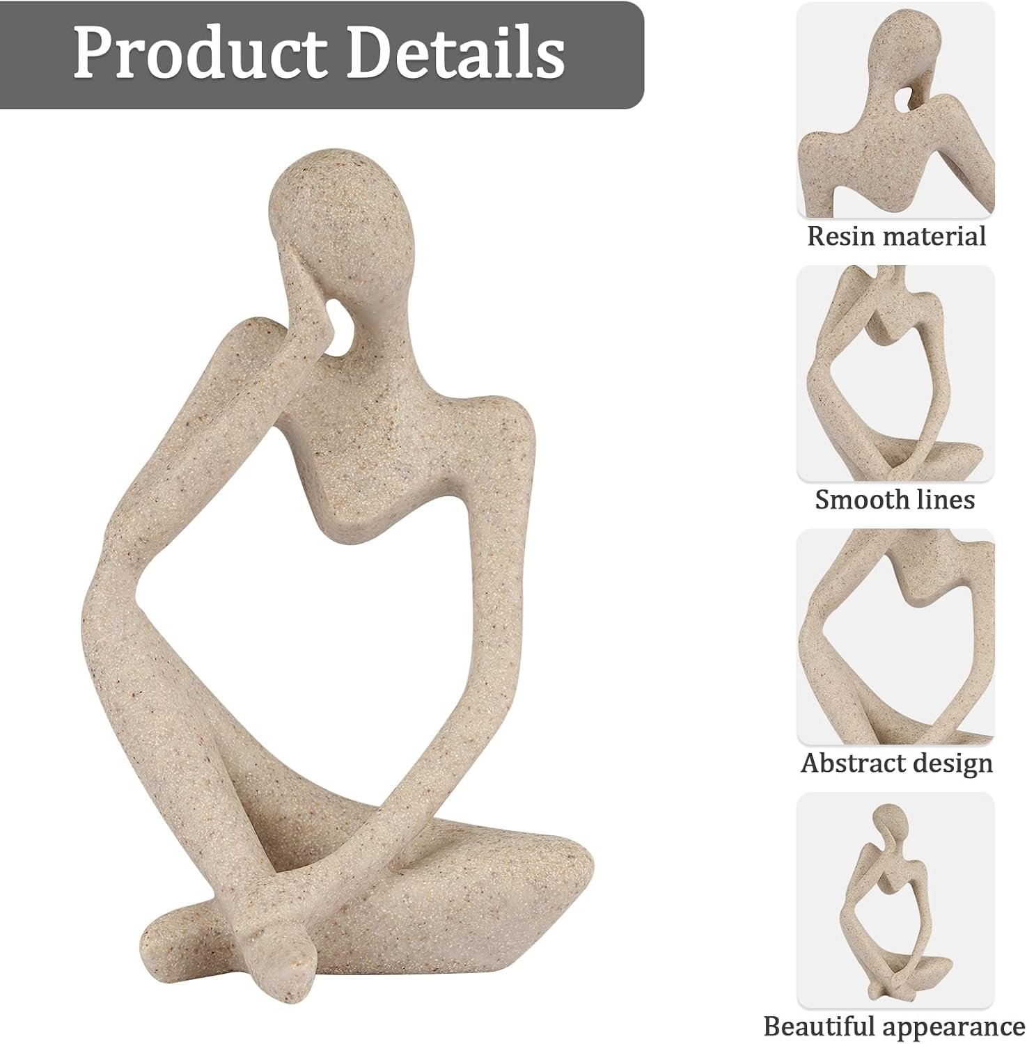 Sandstone Resin Thinker Style Abstract Sculpture Statue Collectible Figurines Home Office Bookshelf Desktop Decor(Small Sandstone,Left) - Image 5