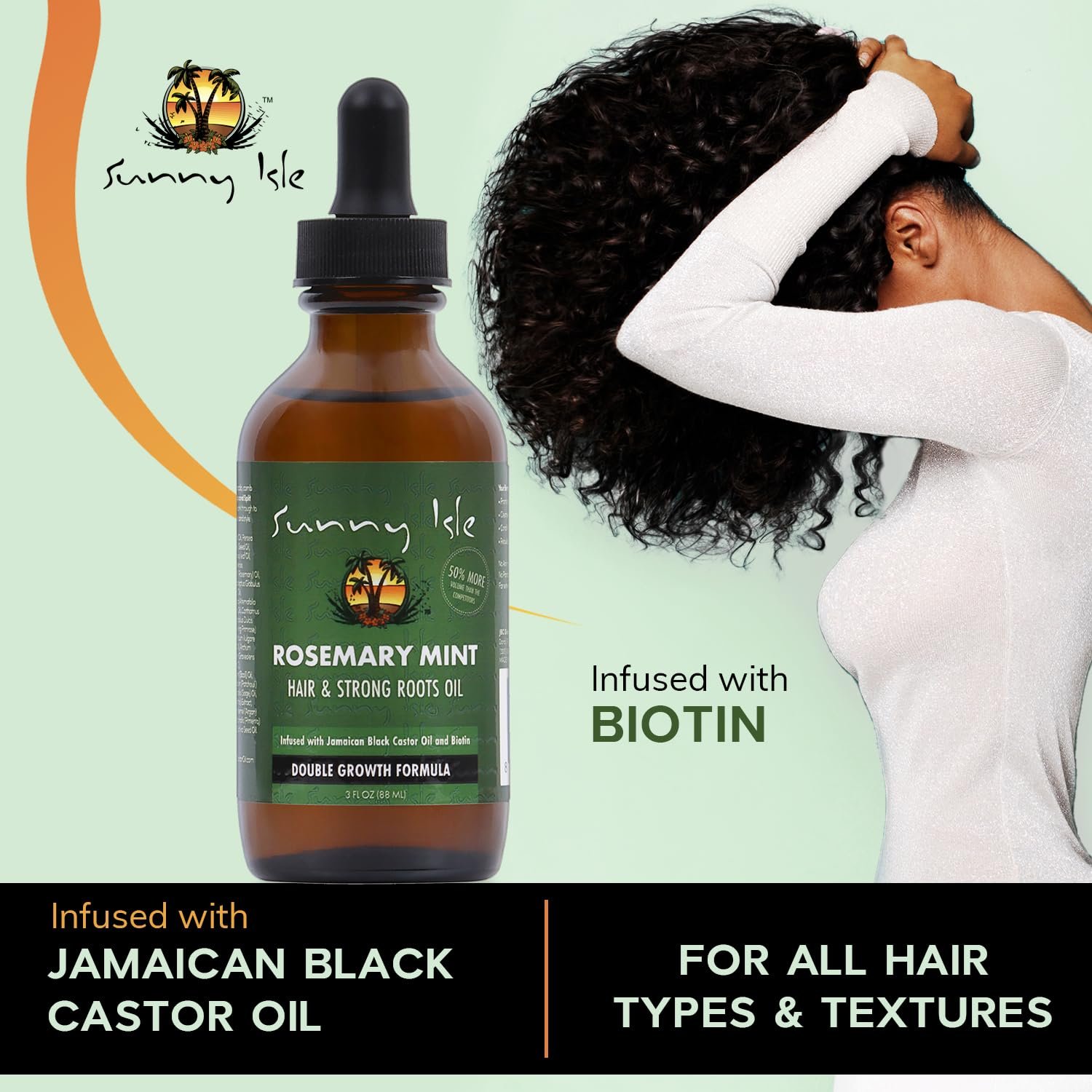 Sunny Isle Rosemary Mint Hair and Strong Roots Oil 3oz | Infused with Biotin & Jamaican Black Castor Oil | Strengthen and Nourish Hair Follicles | Dry Scalp, Split Ends - Image 4