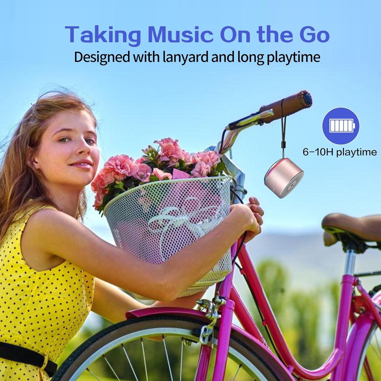 LENRUE A2 Portable Wireless Bluetooth Speaker with Lights and Lanyard,5W Mini Small Metal Speakers Bluetooth 5.0/Aux-in for iPhone Android Home Outdoor, Gifts for Women/Girls - Image 6