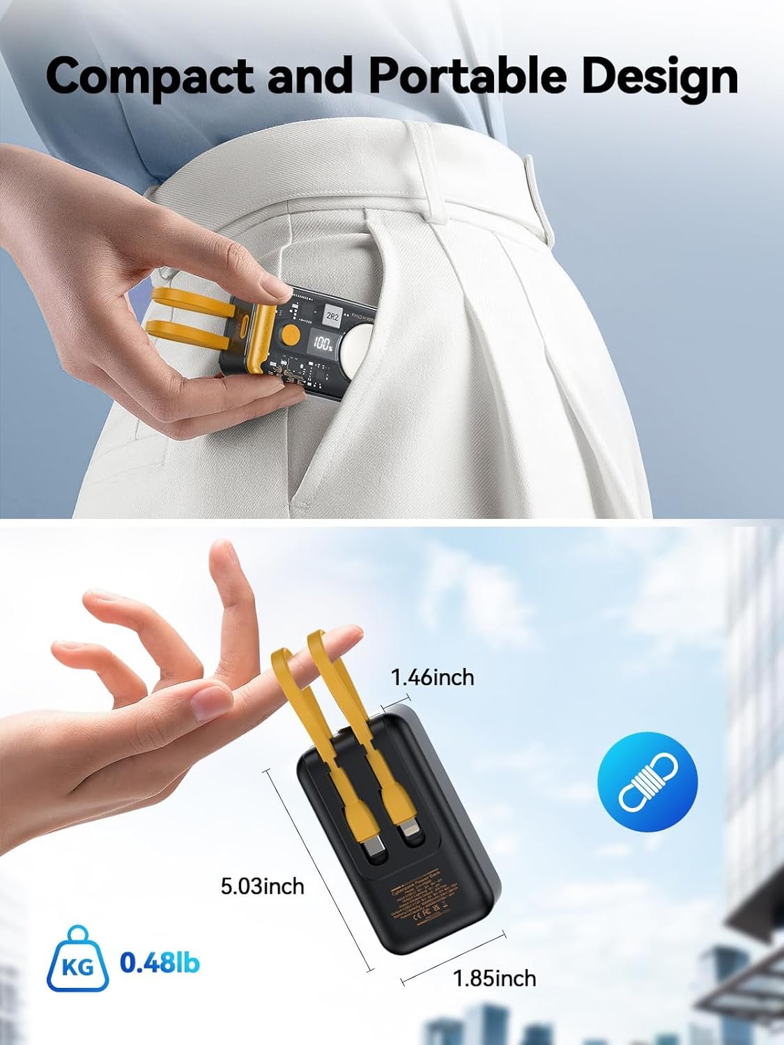 NEWDERY for Apple Watch Charger, 10000mAh Portable Charger Power Bank Built-in Cables, USB C Fast Charging External Battery Pack with LED Display for iPhone 16/15/14/13/12/iWatch/Airpods/Galaxy Phones - Image 8