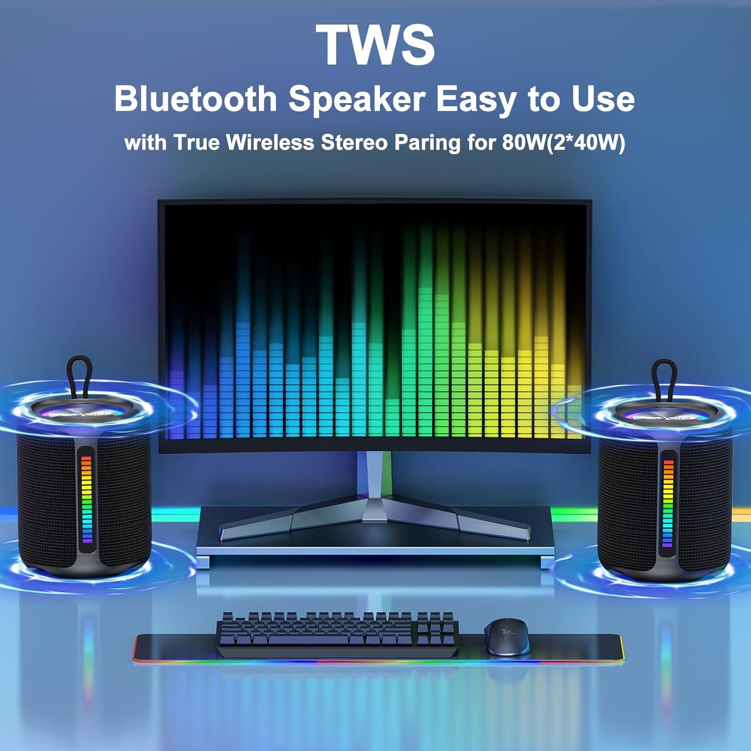 PoP voice Portable Wireless Bluetooth Speaker,50W Peak Stereo Sound Shower Speaker,IPX7 Waterproof Speaker with Deep Bass,RGB Light,Preset EQ,TWS,for Home/Camping/Gifts, BT5.3 Speaker,Up to 24H - Image 6