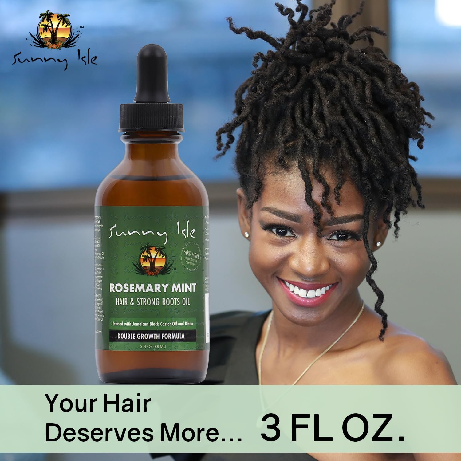 Sunny Isle Rosemary Mint Hair and Strong Roots Oil 3oz | Infused with Biotin & Jamaican Black Castor Oil | Strengthen and Nourish Hair Follicles | Dry Scalp, Split Ends - Image 3