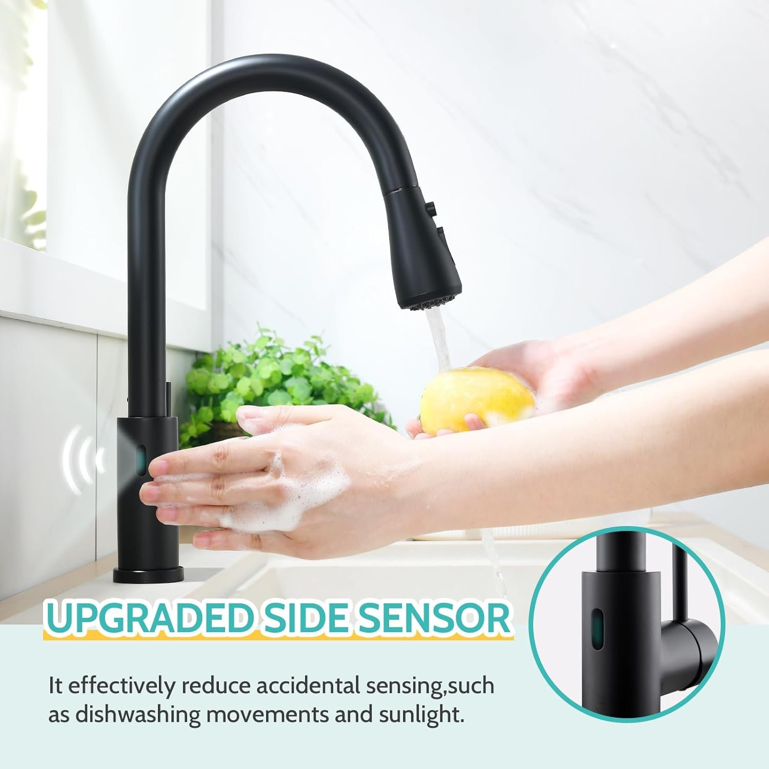 Kicimpro Black Touchless Kitchen Faucet with Pull Down Sprayer Single Handle, Side Motion Sensor Kitchen Touchless Faucet with Water Lines, Two Modes Matte Black Touchless Faucet for Kitchen Sink - Image 3