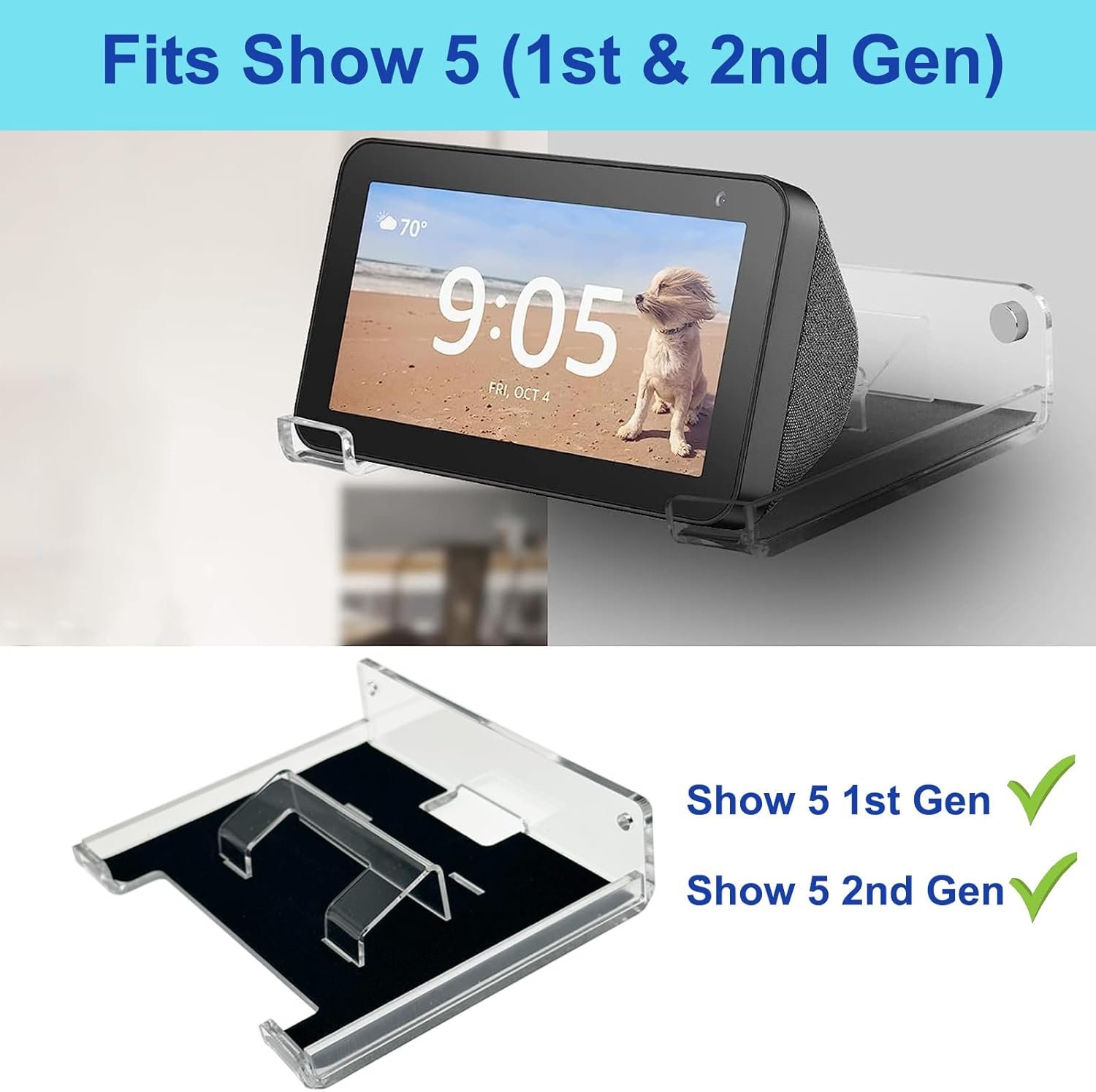 Show 5 Wall Mount Holder, Echo Show 5 Stand Wall Mount, Echo Show 5 Storage Rack, Acrylic Stand Shelf for Amazon Echo Show 5 (1st & 2nd Gen) - Image 4