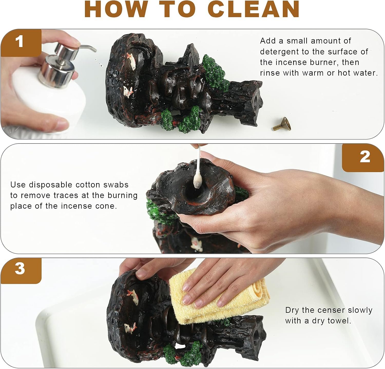 SOLEJAZZ Backflow Incense Burner Waterfall/Mountain Tower Incense Holders, with 120 Backflow Incense Cones, 30 Incense Sticks, Home Decor Aromatcherapy Ornamen - Image 5