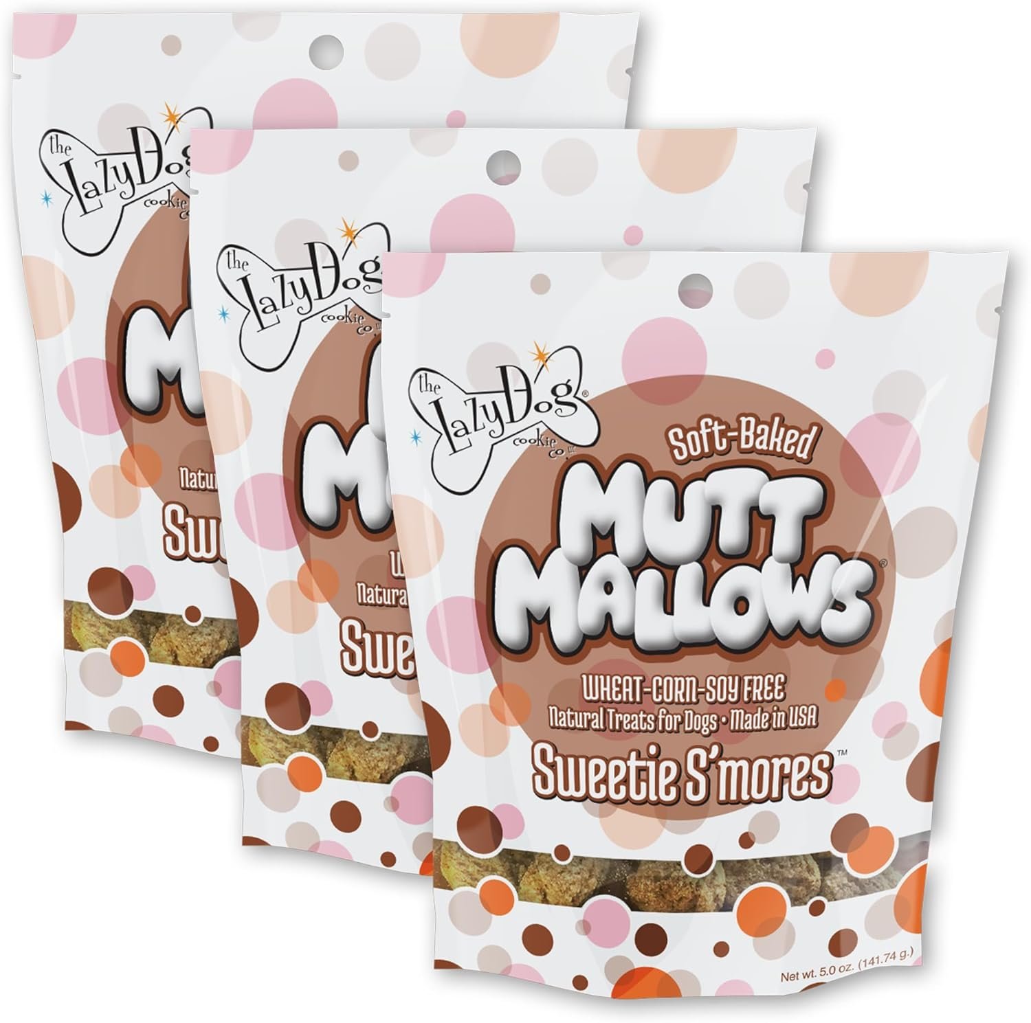 The Lazy Dog Cookie Co. Soft Dog Treats, Mutt Mallows Sweetie Smores, for Small, Medium and Large Dogs, Wheat-Free, Baked in The USA, 5 oz. (Pack of 3) Smores - Image 2