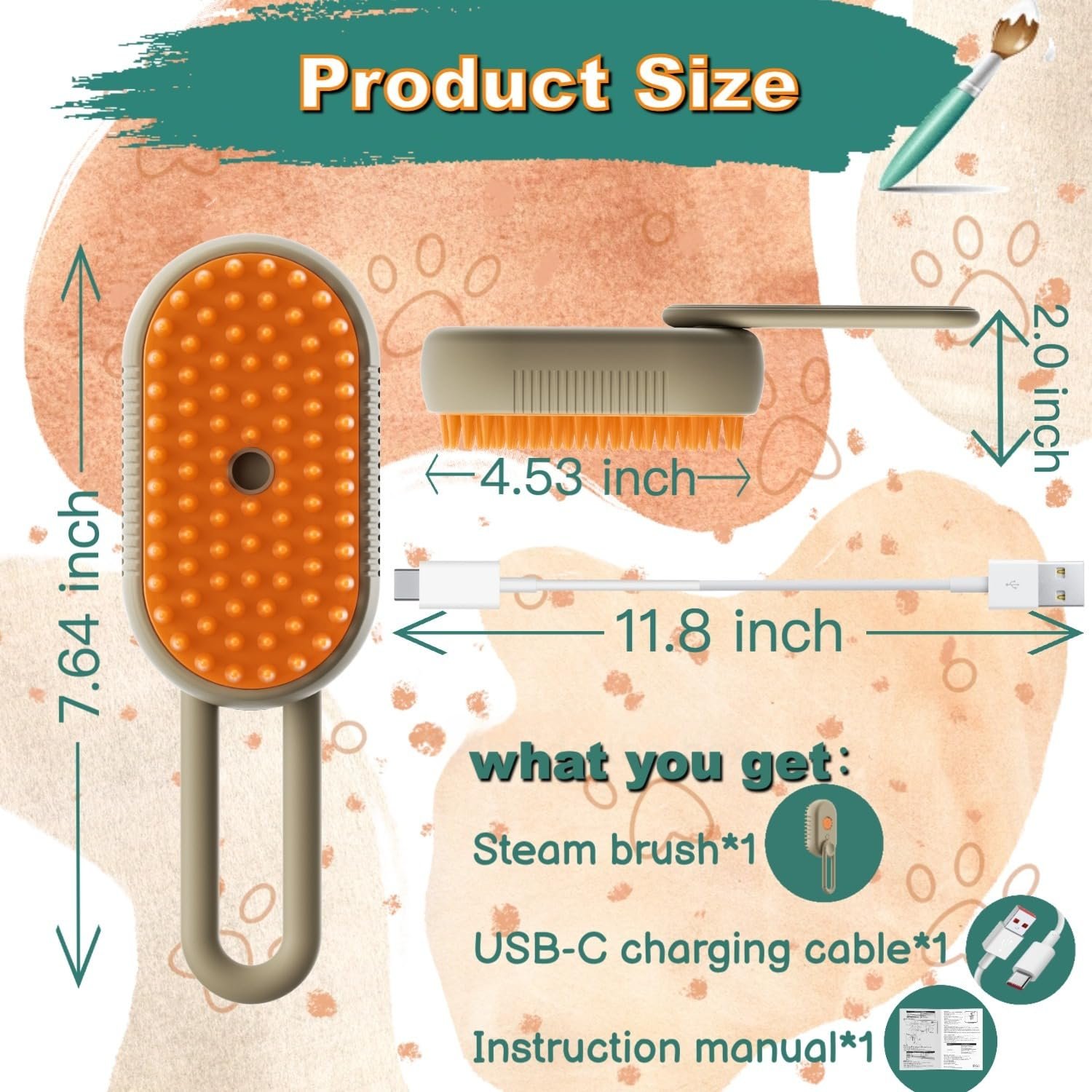 Steam Cat Cordless 3-in-1 Silicone Massaging Grooming Brush With Built-in Lithium Battery, Removes Static and Flying Pet Hair for Cats and Dogs (Beige) - Image 8