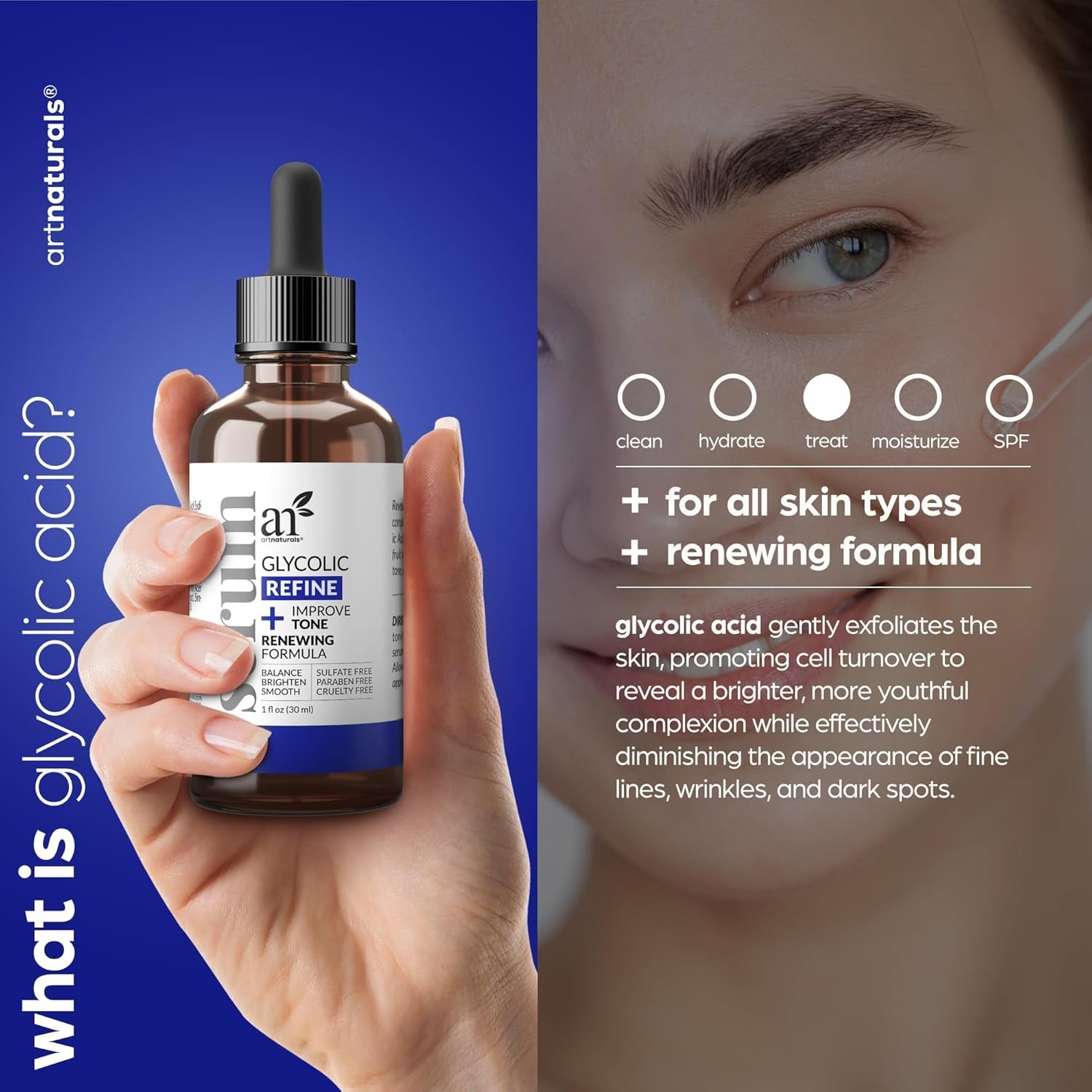 artnaturals Glycolic Serum - Face Serum - Vitamin C and Aloe Vera - Exfoliates and Minimizes Pores, Reduce Acne, Breakouts, and Appearance of Aging and Scars -1 oz. - Image 3