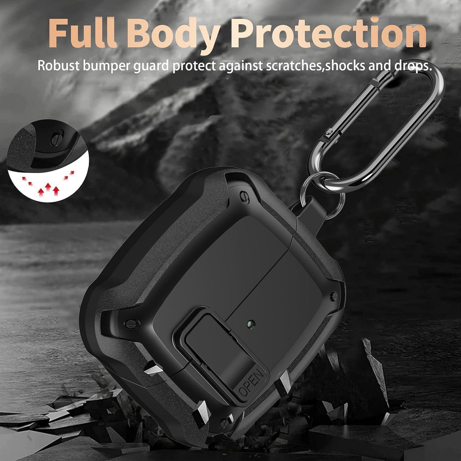 Galaxy Buds 3 Pro/Buds 3 Case Cover 2024 with Secure Lock Clip, Rugged Armor Shockproof Samsung Galaxy Buds 3/3 Pro Protective Hard Cover Shell with Carabiner&Cleaner kit for Men Women, Black - Image 4
