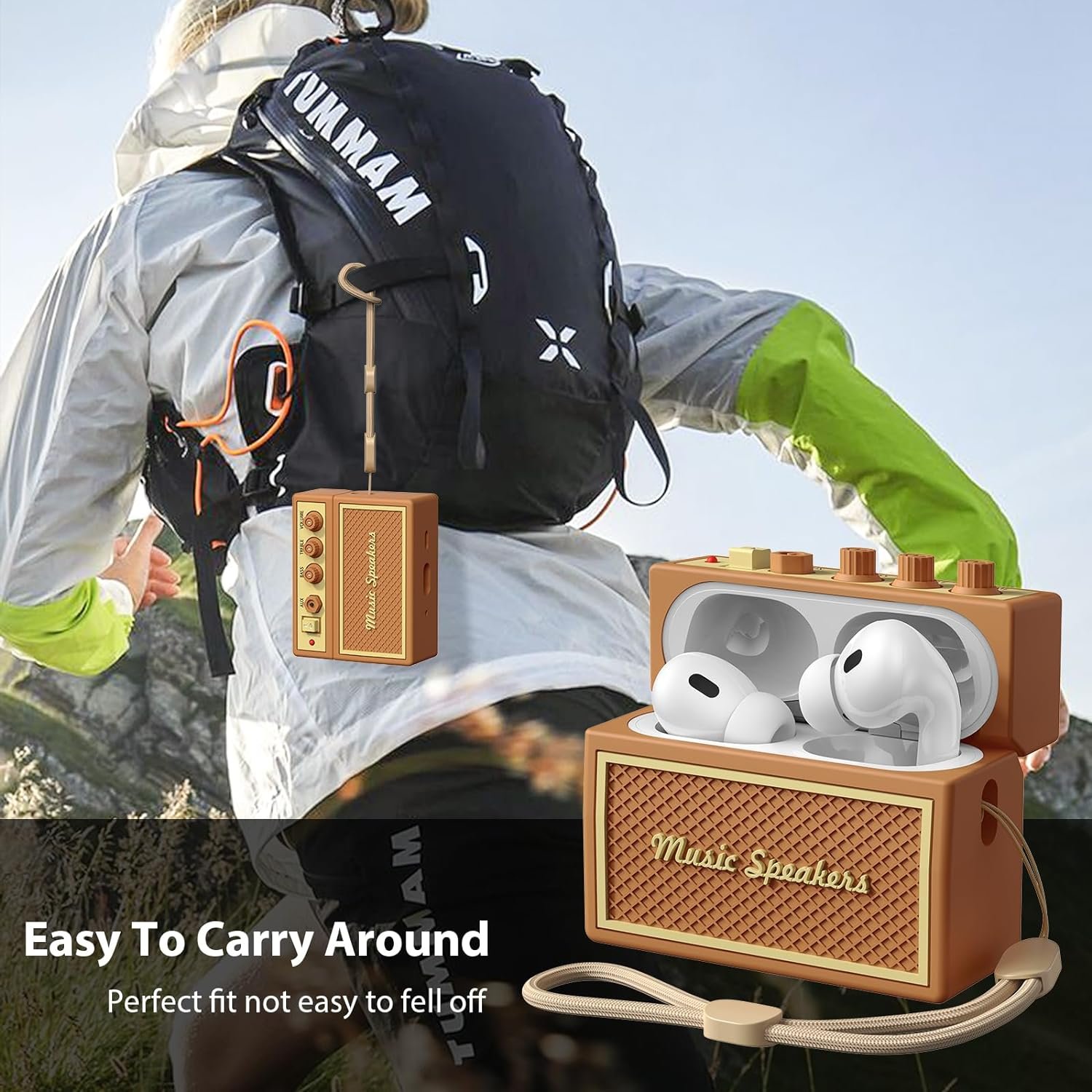 AirPods Pro 2nd Generation Case Cover with Cleaner Kit, Airpod pro case Guitar amp Retro Audio Design Soft Silicone Protective Cover for AirPods Pro 2 Case with Lanyard (2023/2022) Brown - Image 7