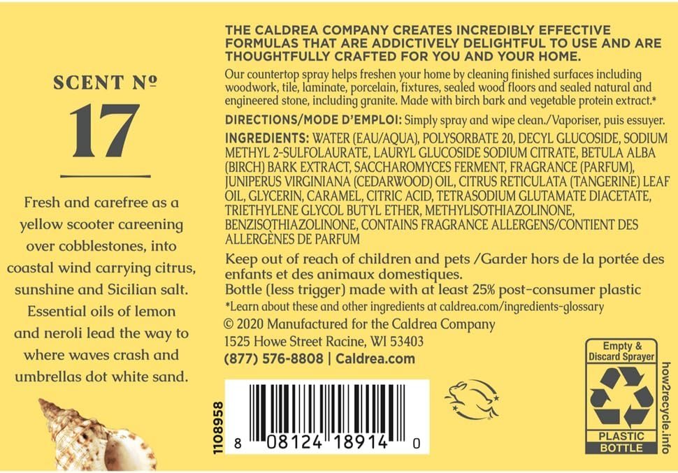 Caldrea Multi-surface Countertop Spray Cleaner, Made with Vegetable Protein Extract, Sea Salt Neroli Scent, 16 oz - Image 3