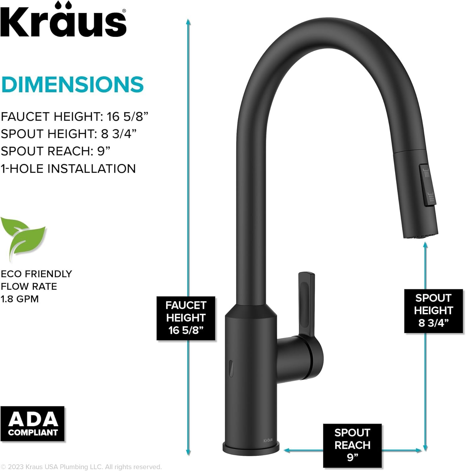 KRAUS Oletto Touchless Sensor Pull-Down Single Handle Kitchen Faucet in Matte Black, KSF-2830MB - Image 7