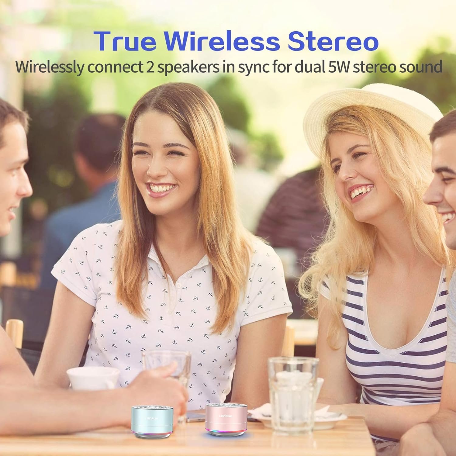 LENRUE A2 Portable Wireless Bluetooth Speaker with Lights and Lanyard,5W Mini Small Metal Speakers Bluetooth 5.0/Aux-in for iPhone Android Home Outdoor, Gifts for Women/Girls - Image 7