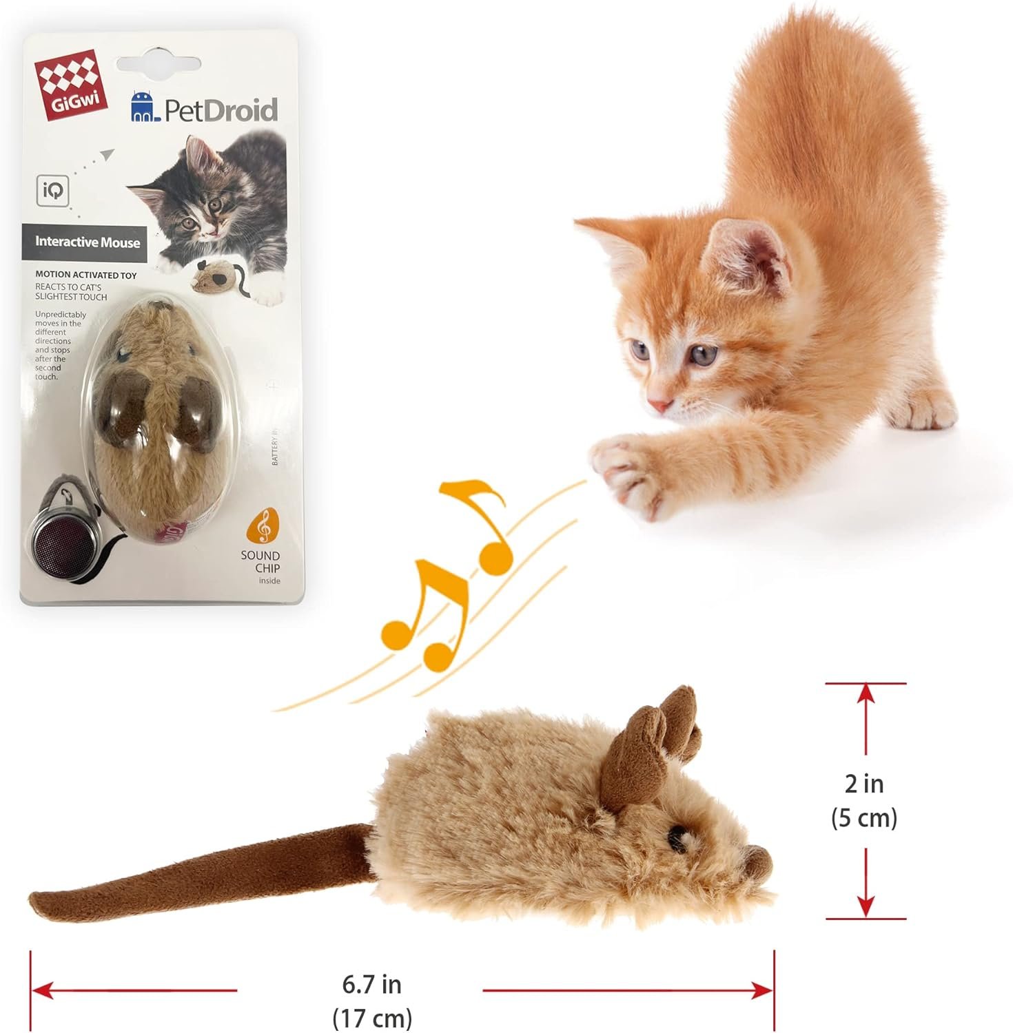 Gigwi Interactive Cat Toy Mouse, Moving Automatic Cat Toys Mice Electronic with Furry Tail, Automatic Squeaky Cat Toys for Kitten Indoor/Outdoor Exercise (Brown-Ear) - Image 3