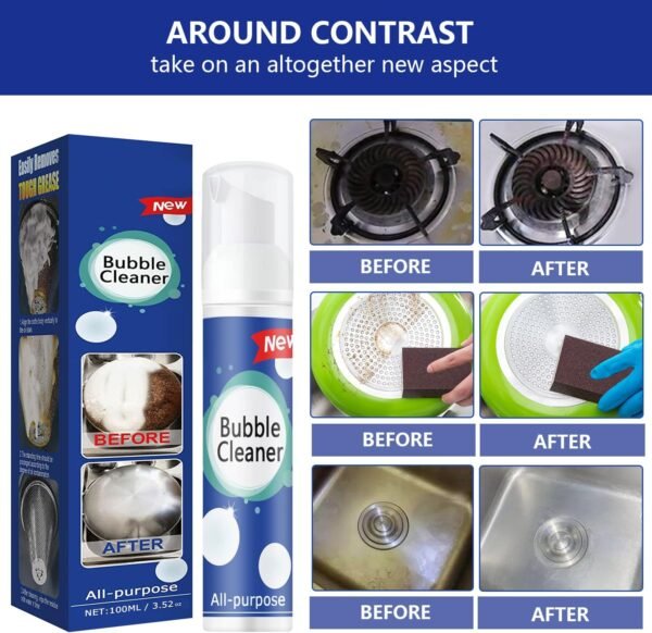 (100ML*3PCS) Bubble Cleaner Foam,Foaming Heavy Oil Stain Cleaner,All-Purpose Rinse-free Cleaner Spray,Kitchen Deep Cleaning Spray,Powerful Stain,Stubborn Grease & Grime Remover Bubble Spray - Image 8