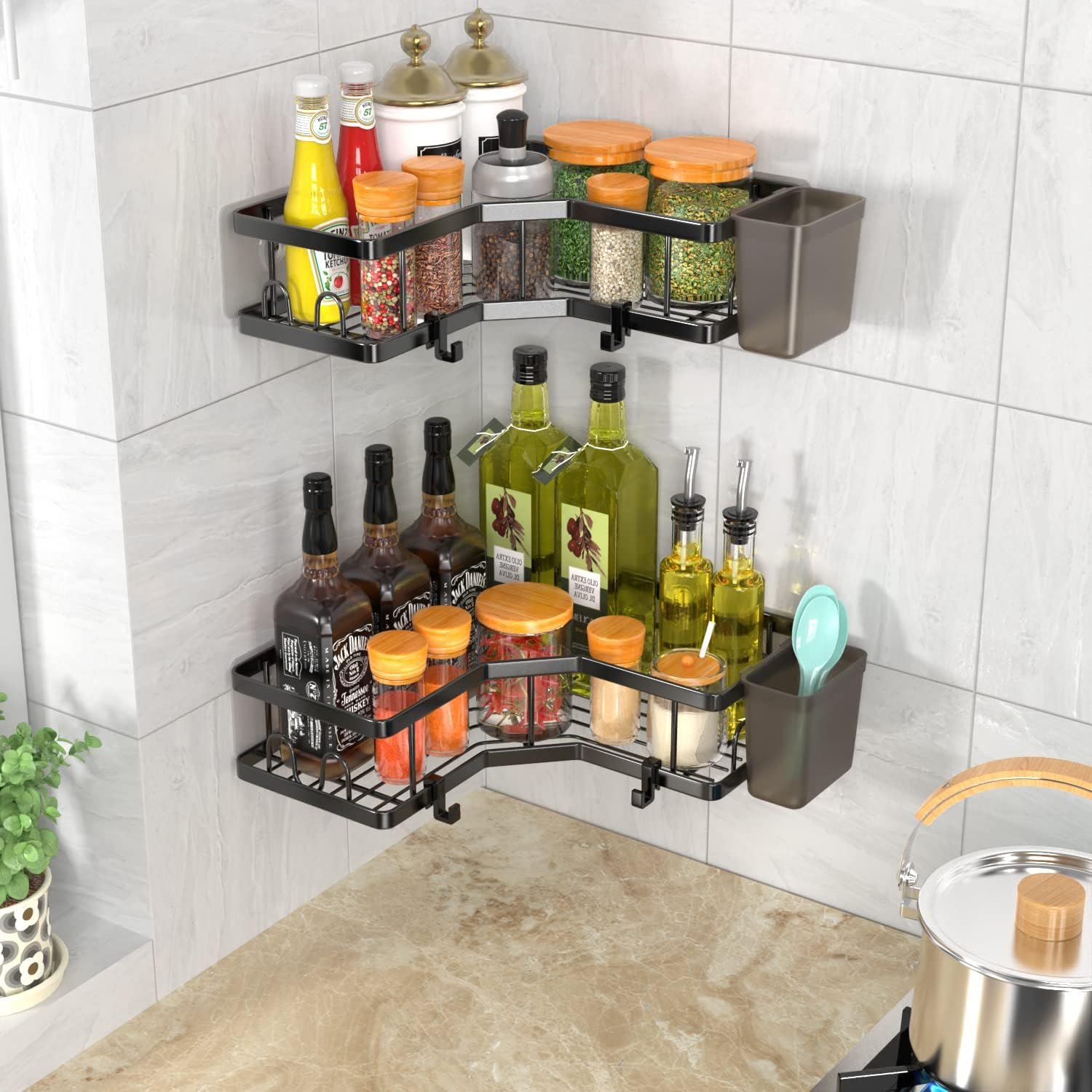 Corner Shower Caddy, 2 Pack Adhesive Shower Corner Organizer Shelves, No Drilling Stainless Steel Shower Storage Rack with Hooks&Toothpaste Holder for Bathroom, Dorm and Kitchen - Image 8