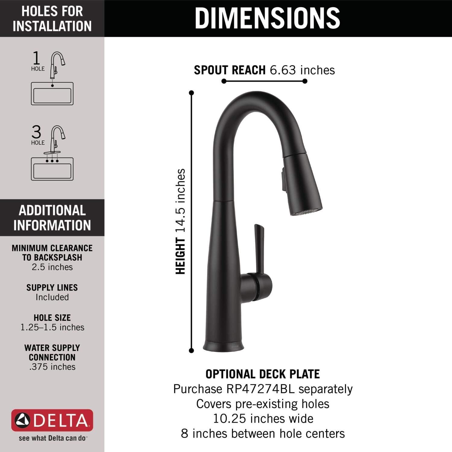 Delta Faucet Essa Touch Bar Faucet, Matte Black Bar Faucet, Bar Sink Faucet Single Hole, Wet Bar Faucets with Pull Down Sprayer, Prep Sink Faucet, Touch2O Technology, Matte Black 9913T-BL-DST - Image 6