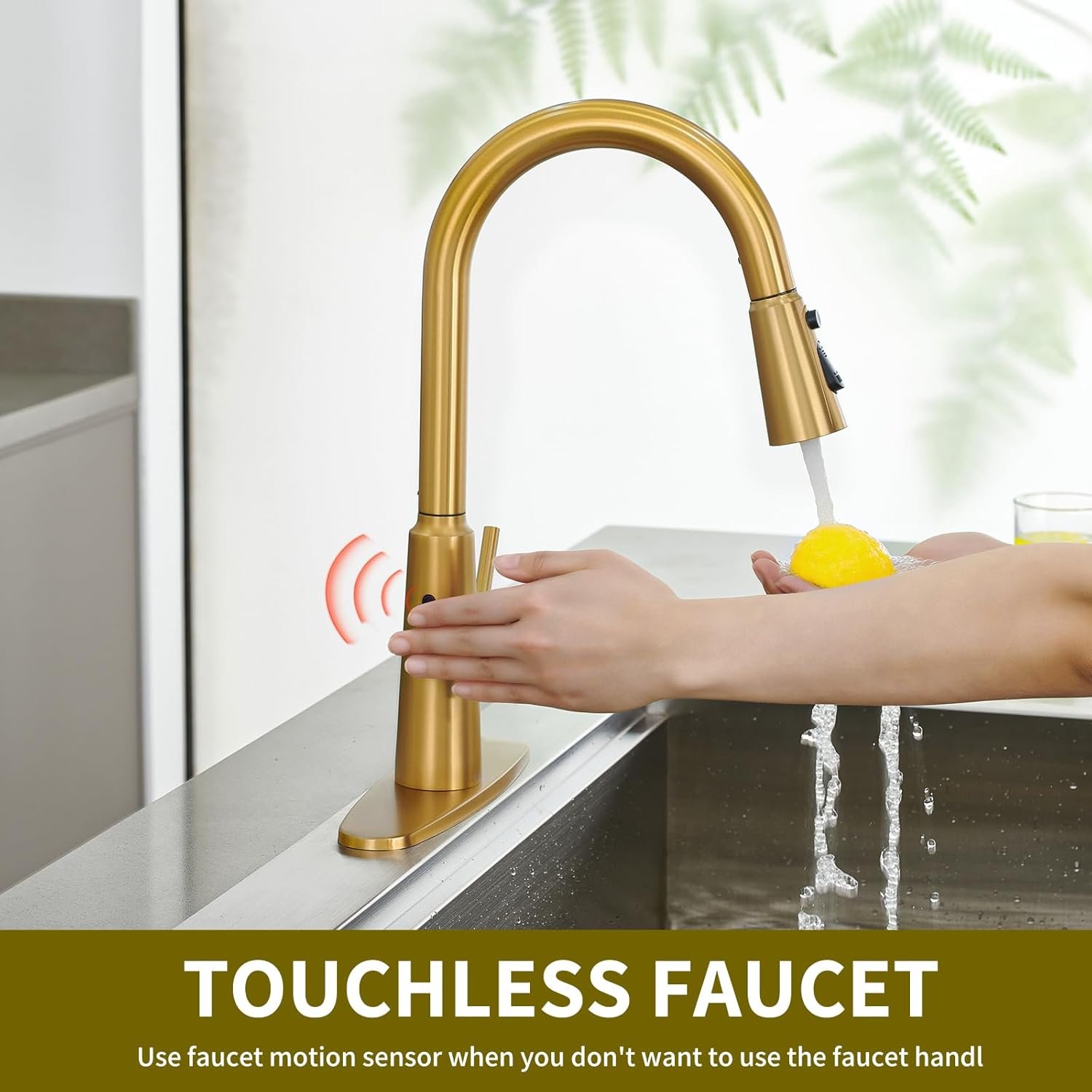 Tohlar Touchless Kitchen Faucet, Gold Touchless Kitchen Faucet with Pull Down Sprayer, 1 or 3 Hole Single Handle 304 Stainless Steel Motion Sensor Faucets for Kitchen Bar Sink RV - Image 3