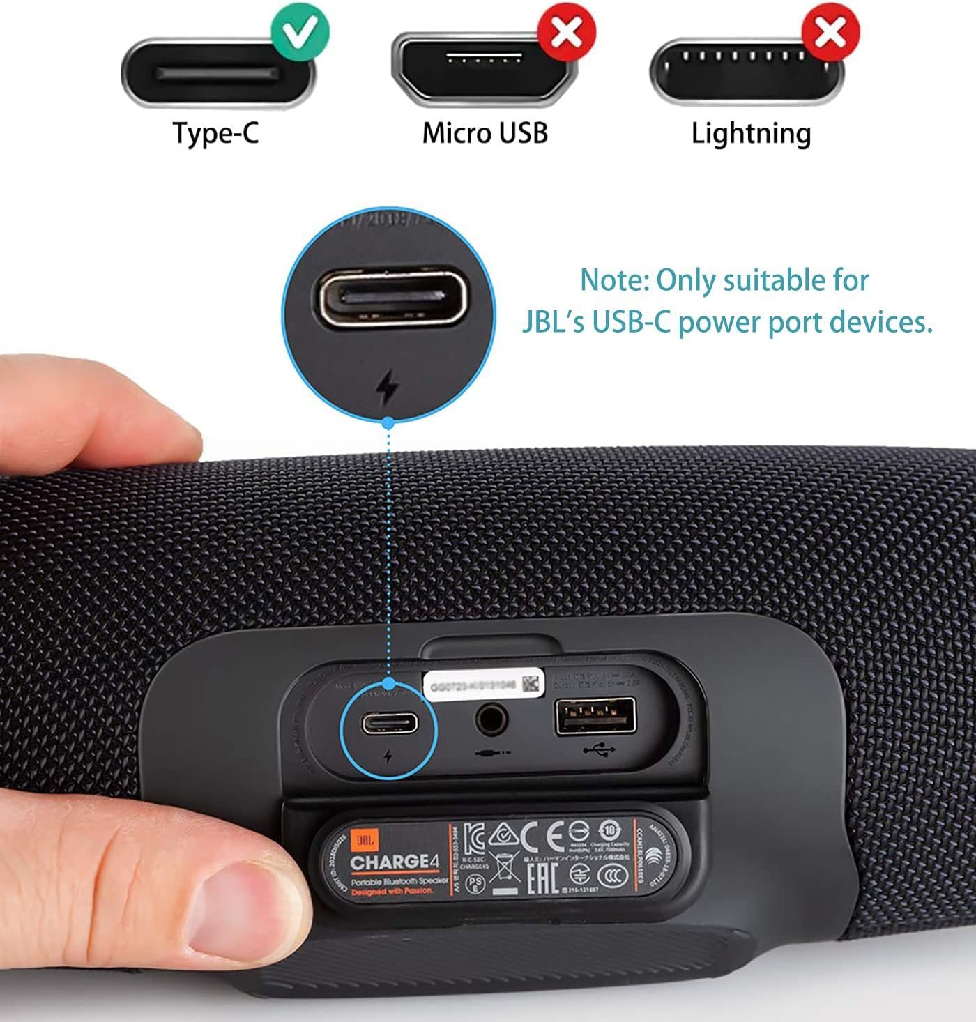 USB Power Charger Charging Cable Cord Compatible with for JBL Charge 4, Charge 5, JBL Flip 5,Flip 6, JBL Pulse 4 Clip4, JRPOP, Endurance Peak II, JBLCHARGE4BLKAM Wireless Bluetooth Earphones Speakers - Image 3