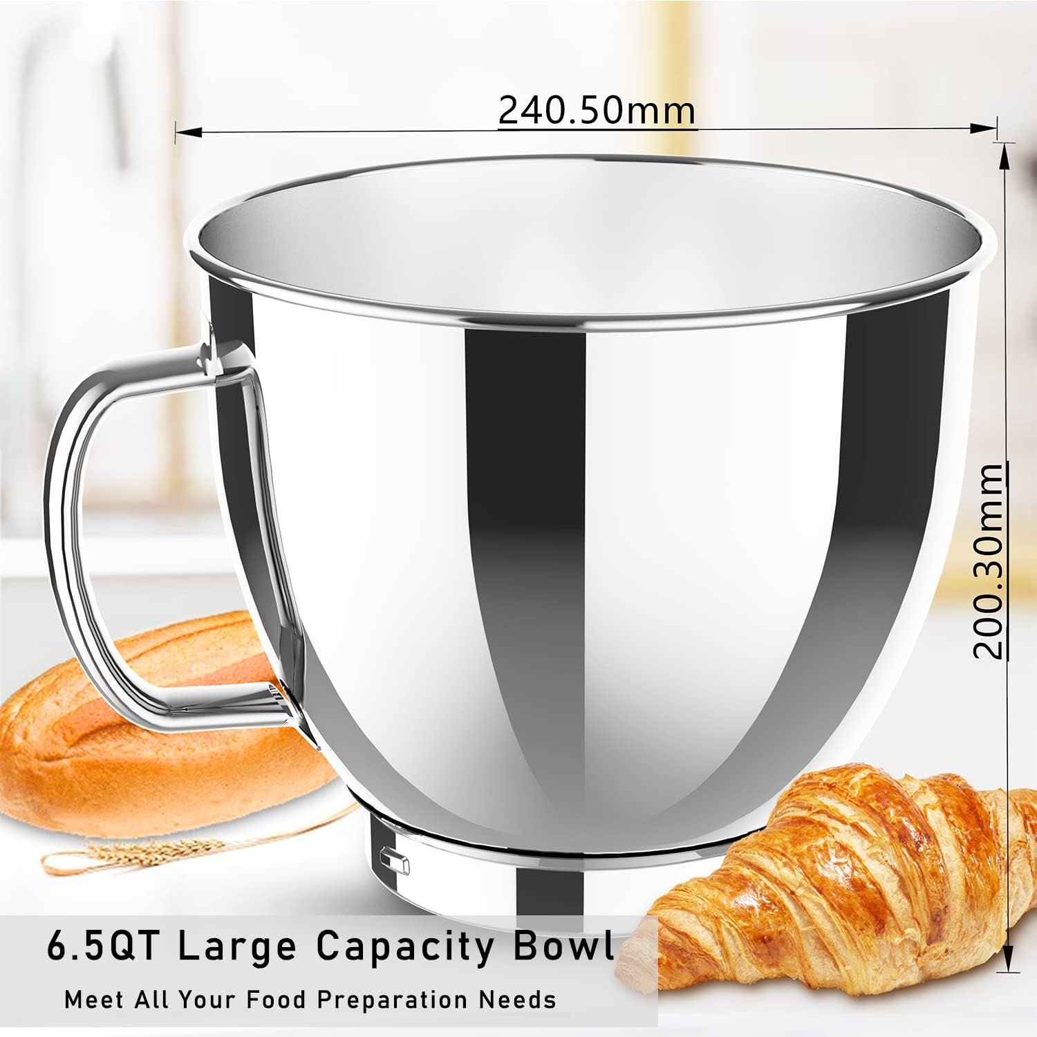 Kitchen Stand Mixer, 6.5 Quart, 6 Speed Tilt-Head Kitchen Mixer, Electric Food Mixer with Dough Hook, Wire Whip, Beater, Gold - Image 5