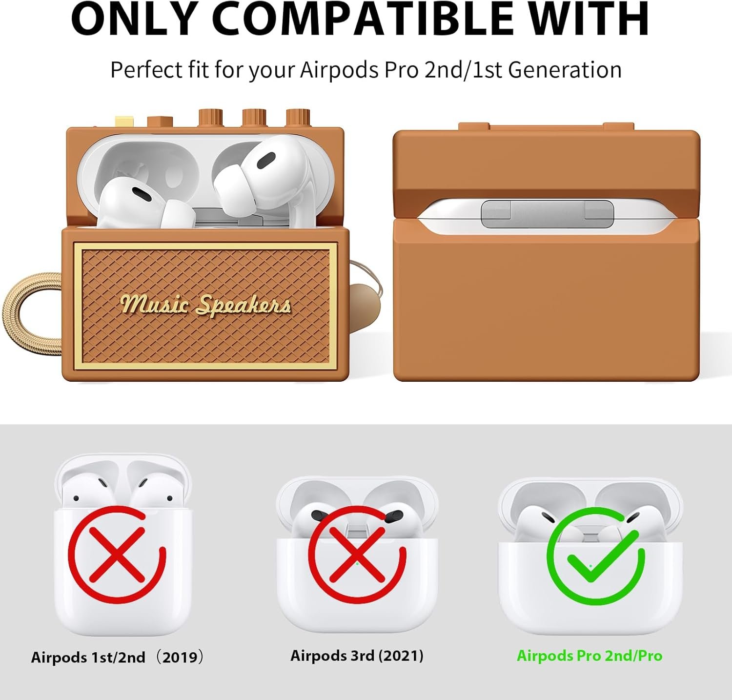 AirPods Pro 2nd Generation Case Cover with Cleaner Kit, Airpod pro case Guitar amp Retro Audio Design Soft Silicone Protective Cover for AirPods Pro 2 Case with Lanyard (2023/2022) Brown - Image 3