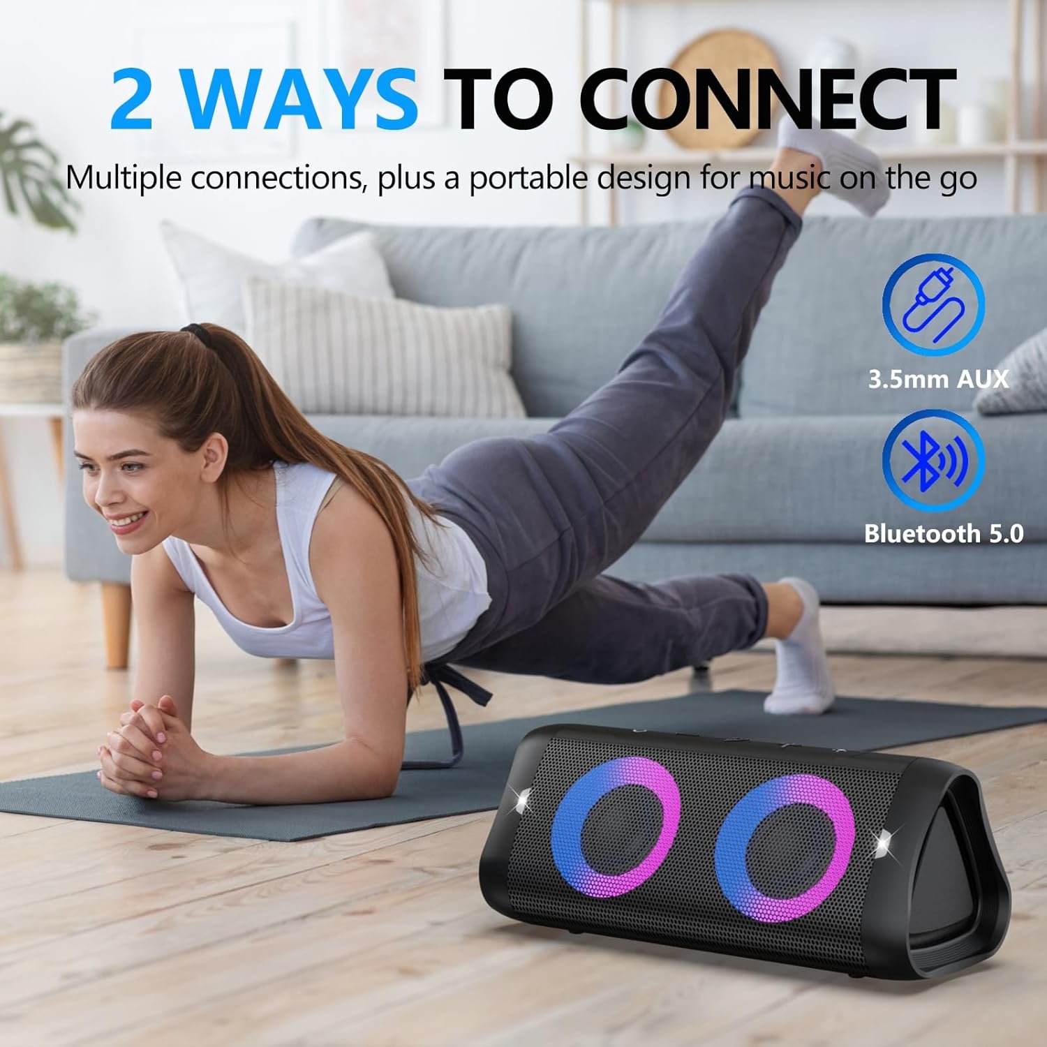 DONOW Bluetooth Speaker with Lights, 30W Stereo Sound, Bass Boost, IPX5 Waterproof, 20H Playtime, Portable Wireless Speaker with Built-in Mic, for Party, Home, Outdoor, Beach(Black) - Image 5