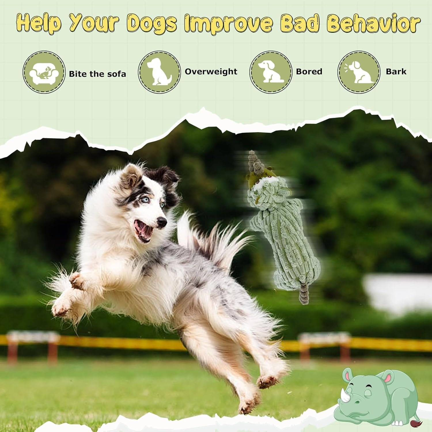 Squeaky Dog Toys for Small Dogs, Cute Plush Dog Toys with Crinkle Paper, Interactive Dog Chew Toys for Puppy, Small, Middle Dogs (Rhinoceros) - Image 4