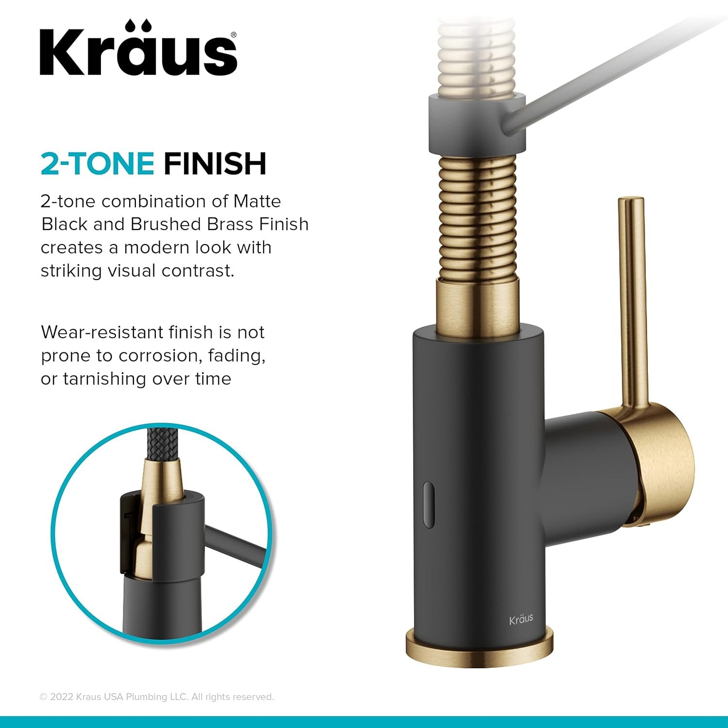 KRAUS Bolden Touchless Sensor Commercial Style 2-Function Single Handle Pull Down Kitchen Faucet in Brushed Brass/Matte Black, KSF-1610BBMB - Image 7