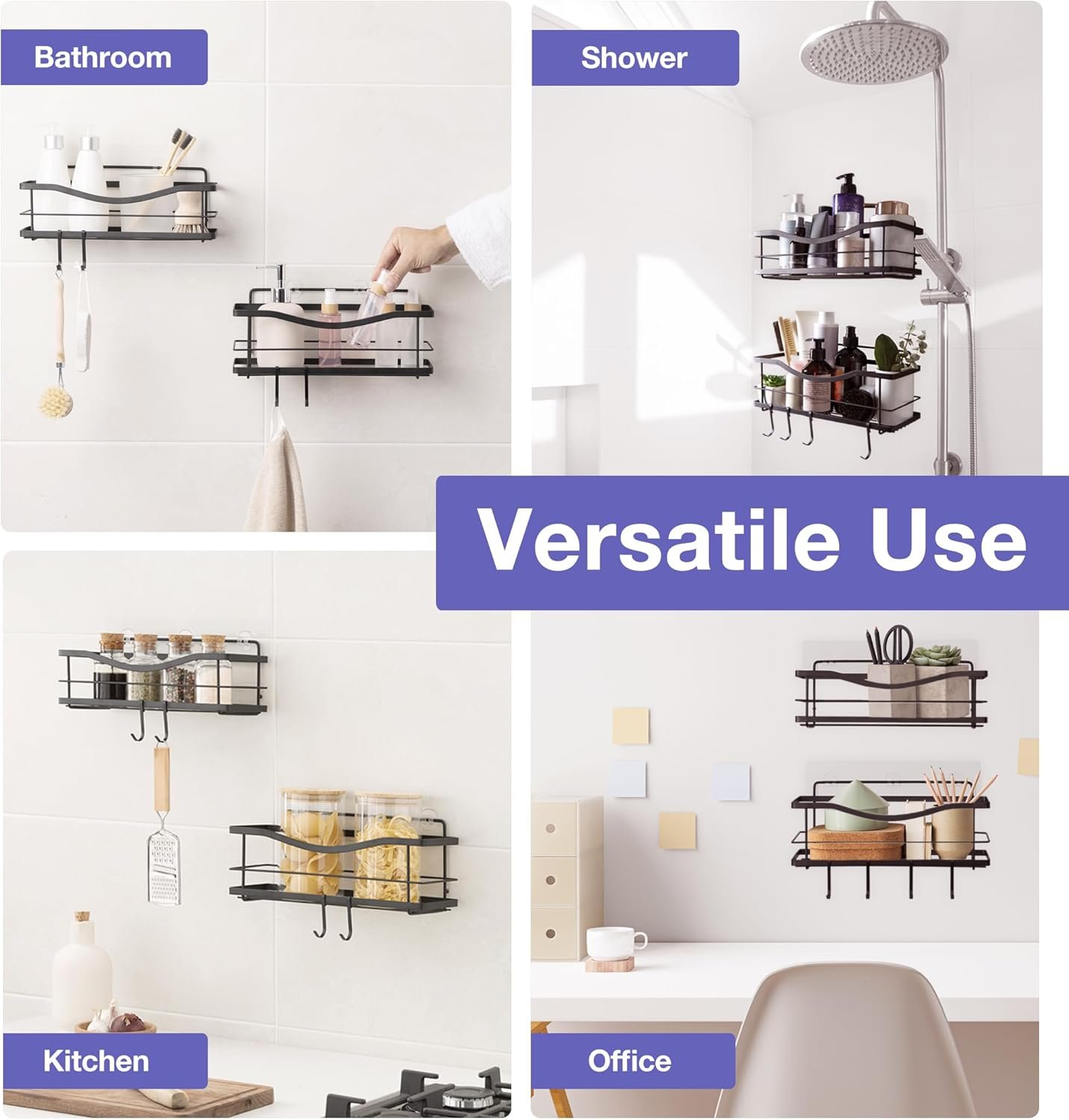 KINCMAX Premium Shower Caddy, Self Adhesive Wall Shower Organizer, 2-Pack No Drill Bathroom Shower Shelves for Inside Shower, Rustproof Stainless Steel Shampoo Holder, Shower Storage Rack, Matte Black - Image 8