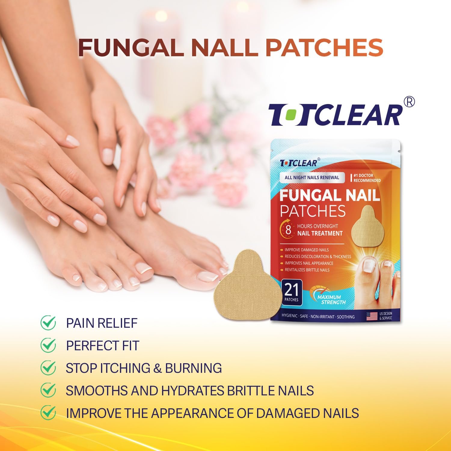 Fungal Nail Patches: Nail Fungus Relief - Toenail Fungus Relief - Nighttime Renewal Fungal Nail Patches - Nail Fungus Improvement - Overnight Nail Repair - 8-Hour Nighttime Renewal - 21 PCS - Image 8