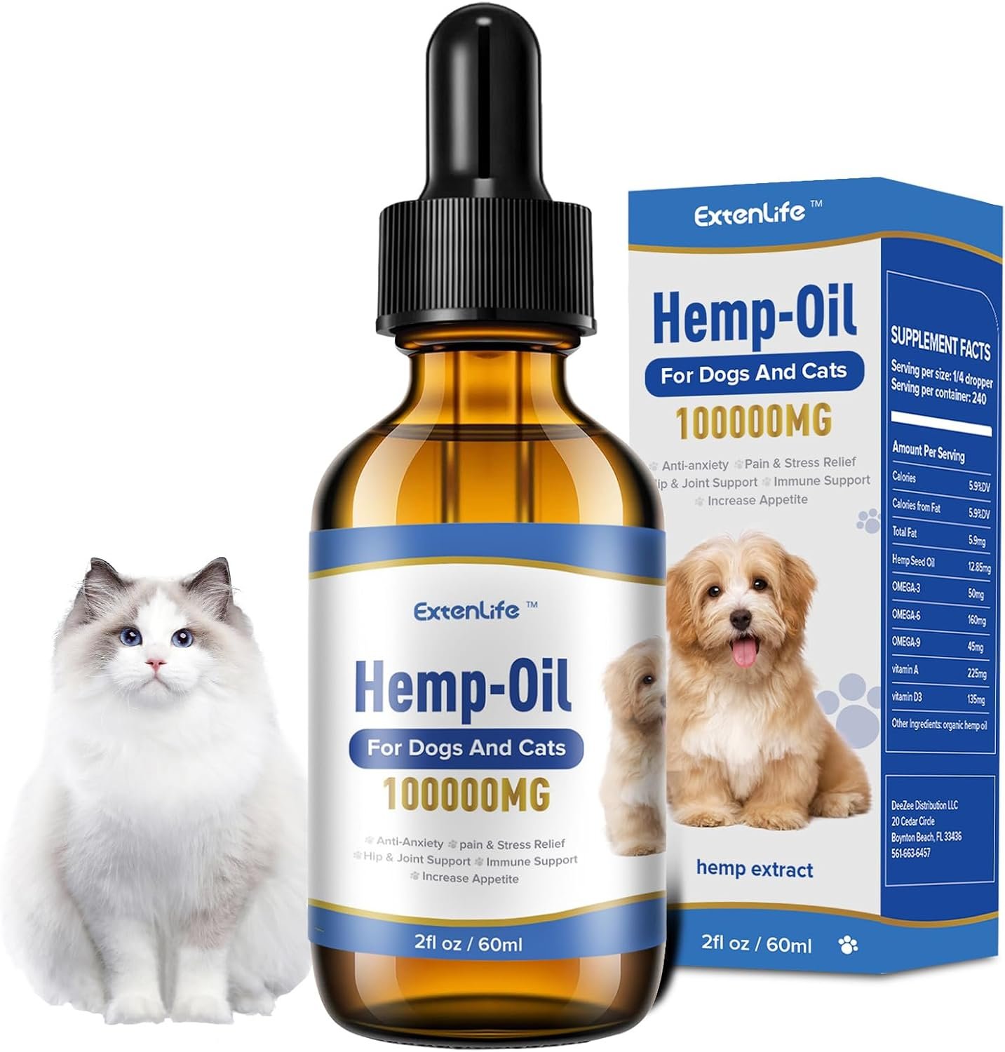 Hemp Oil for Dogs and Cats- Natural Pet Oil Drop for Anxiety Stress Pain Inflammation Joint Hip Аrthritis Skin Allergies Relief Relax Sleep, Organic Extract Dog Cat Calming Treats-60ml… - Image 2