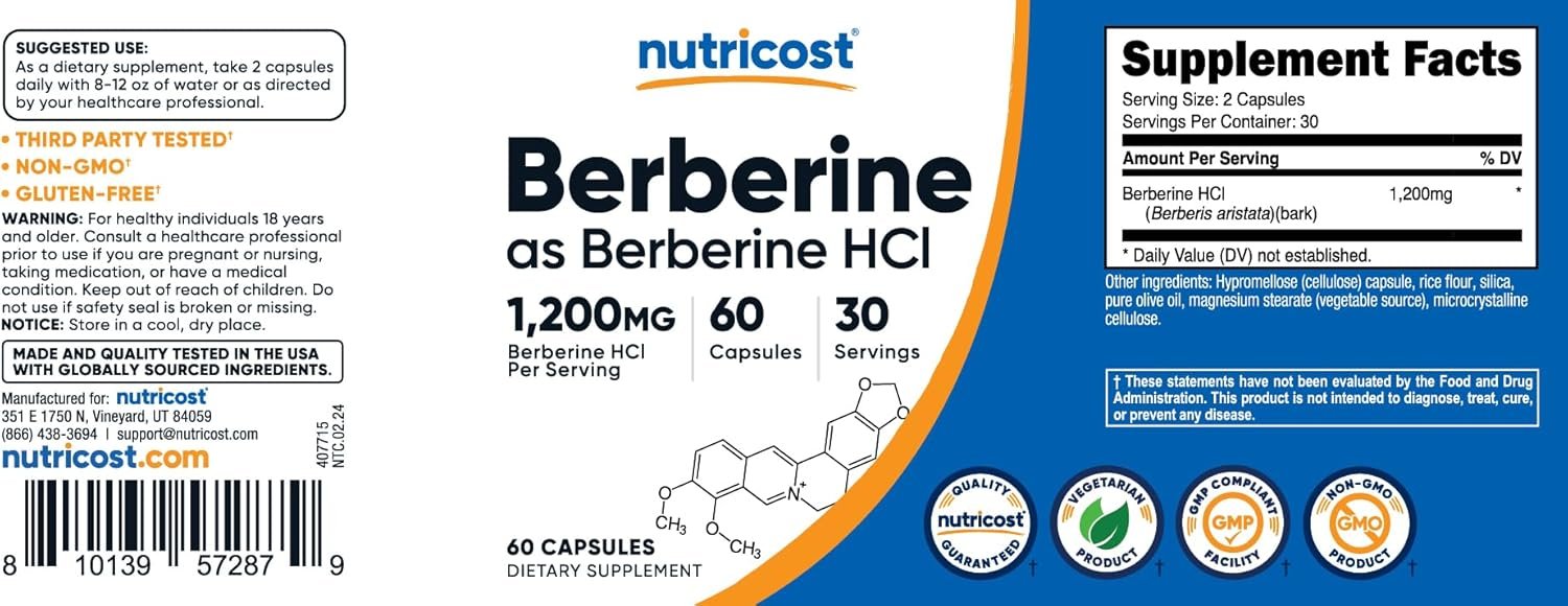 Nutricost Berberine HCl 600mg, 60 Vegetarian Capsules - Gluten Free & Non-GMO - Image 7