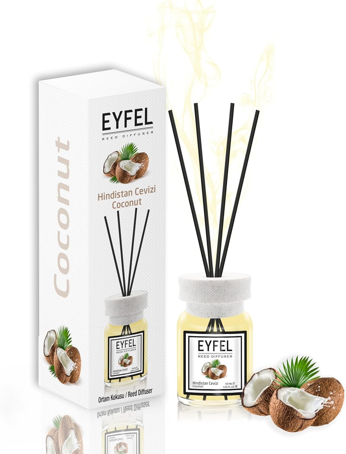 EYFEL Reed Diffusers for Home – Coconut Reed Diffuser Set 4.05 fl oz Oil Diffuser Sticks, Bathroom Diffuser, Bedroom Diffuser, Home Fragrances, Scented Sticks, Home Décor - Image 2