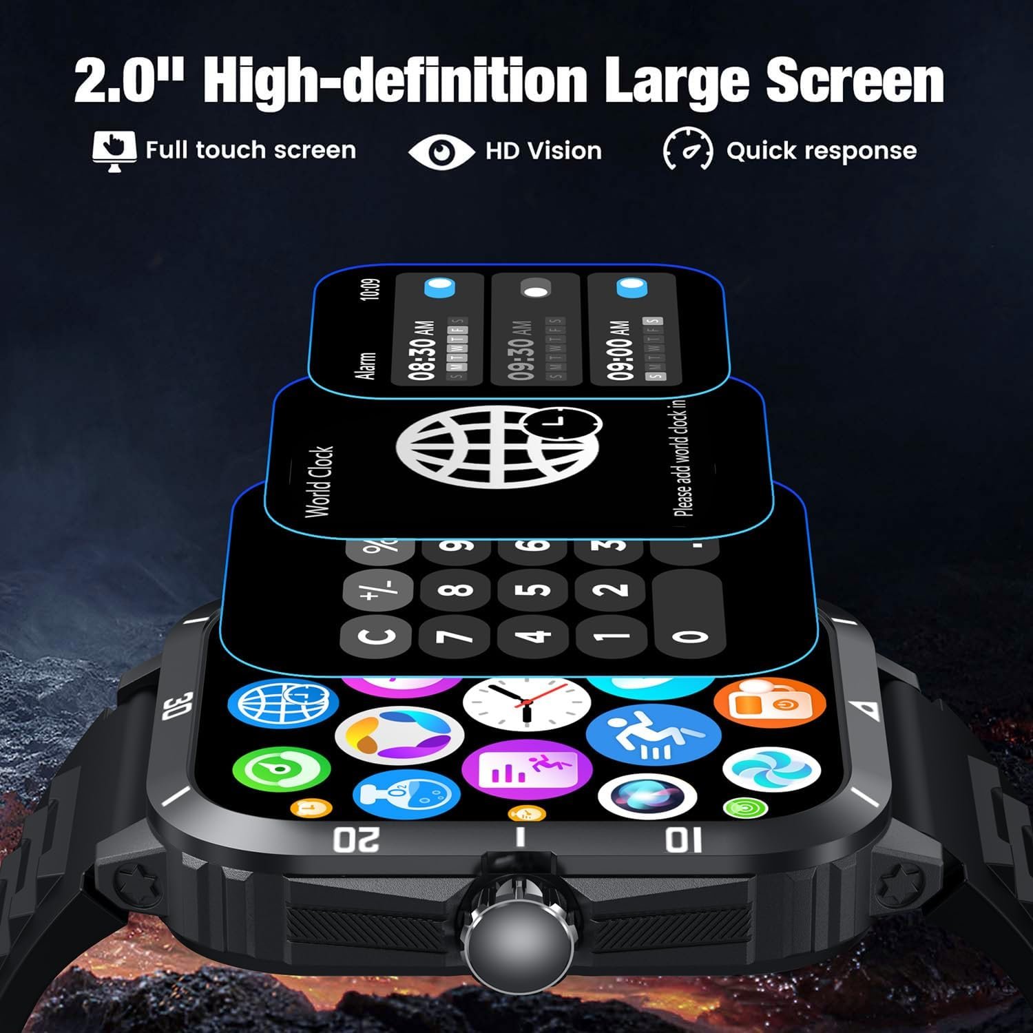Smartwatch for Men Android iOS Phones: Smart Watch Fitness Tracker 2.0" Full Touchscreen with Answer/Make call Waterproof Blood Pressure Heart Rate Sport Pedometer Sleep Digital Step Activity Monitor - Image 4