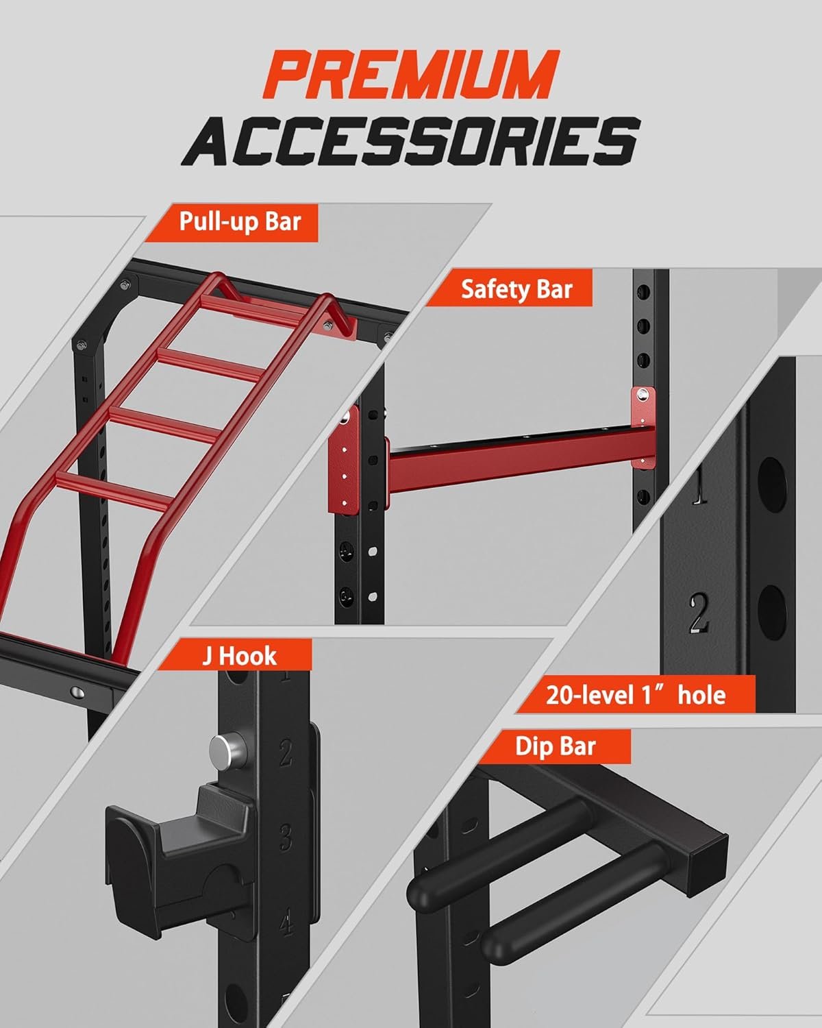 Power Cage1200lbs Capacity Commercial-grade Quality Power Rack, Multi-Functional Squat Rack Fitness Equipment with J-Hooks, Dip Handles, Landmine Attachment for Olympic Barbell Weight Plate & Bar Storage Rack for Home Gym, Garden, Garage, Low Ceiling Basement - Image 6